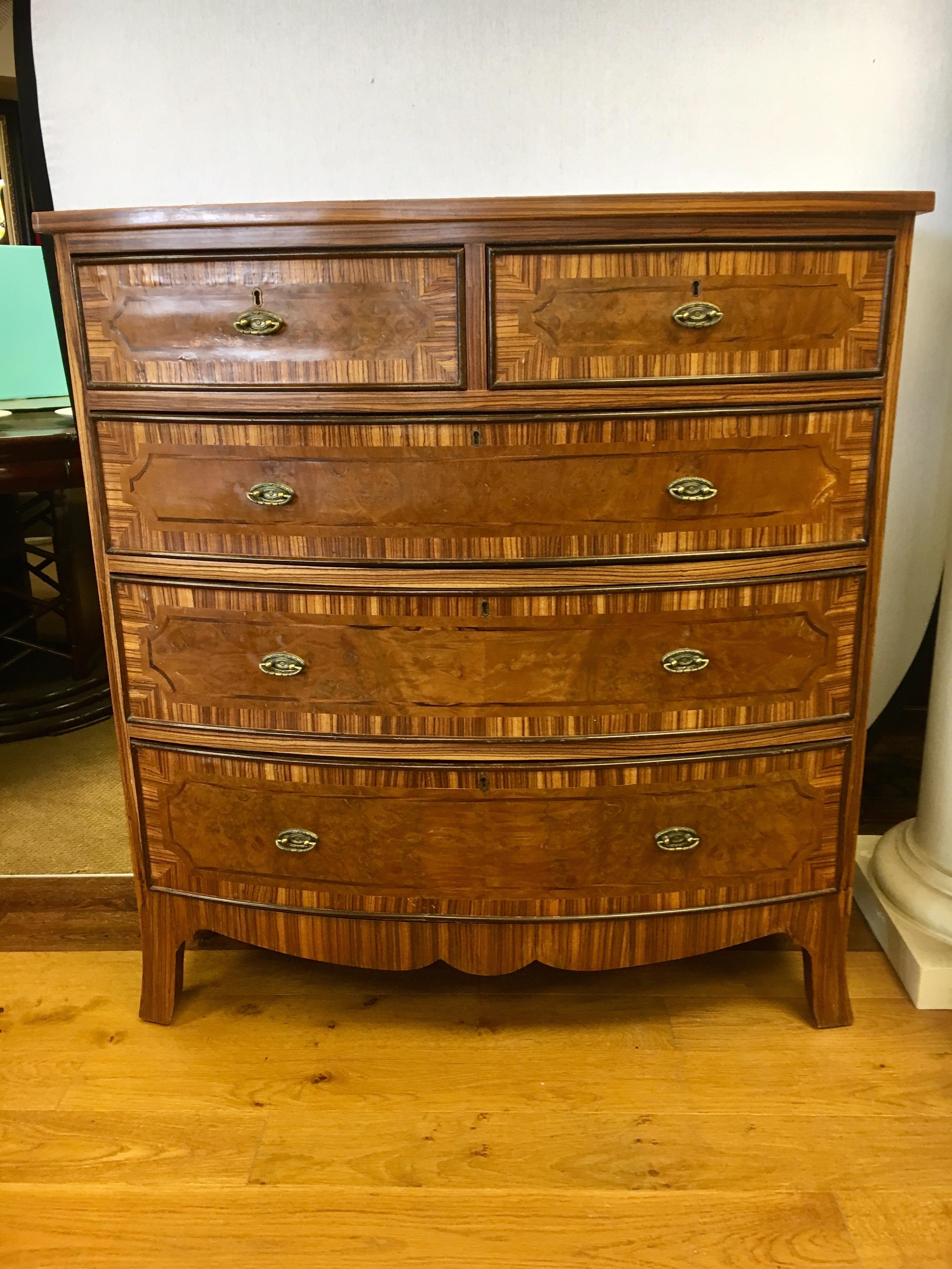 French Art Deco Macassar Ebony Wood Tall Chest Dresser In Good Condition In West Hartford, CT