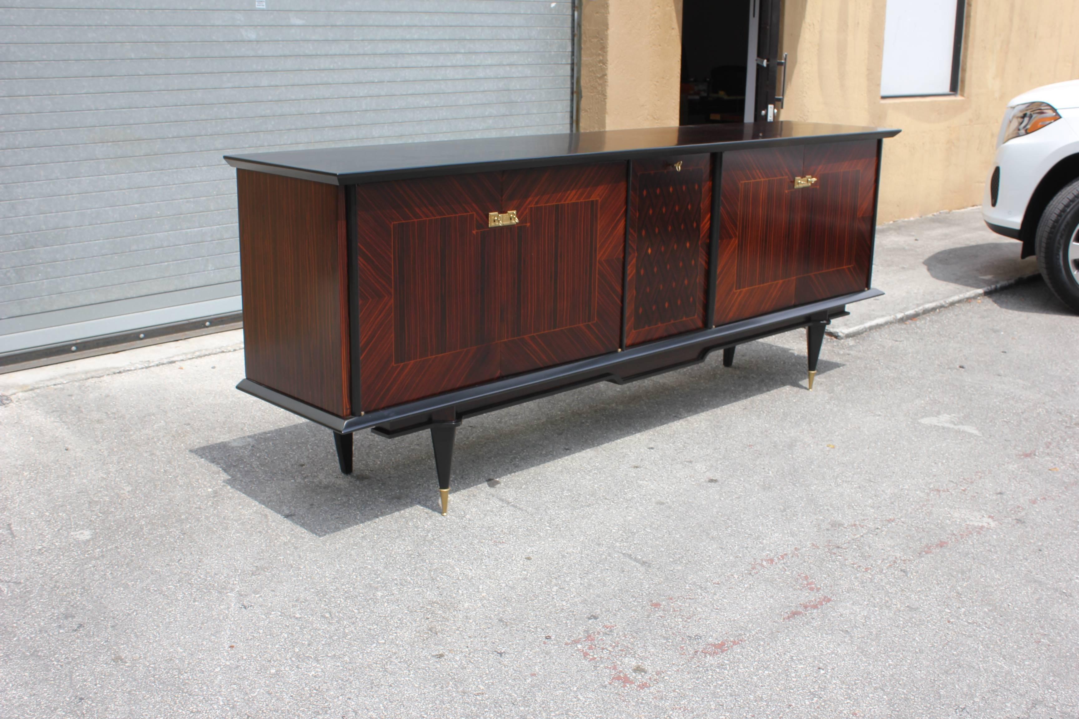 French Art Deco Macassar Sideboard or Buffet with Diamond Centre Inlay, 1940s 7