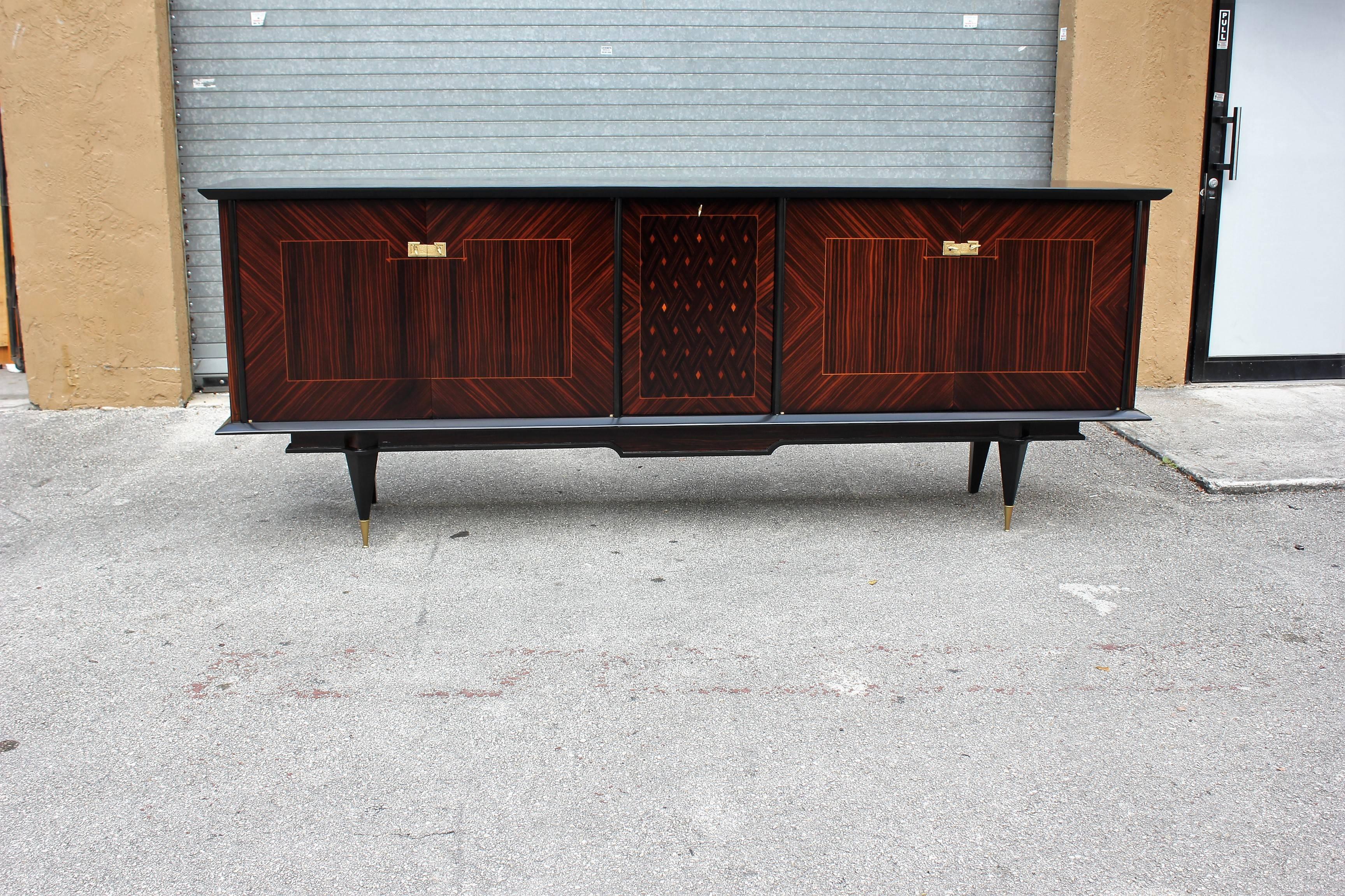 French Art Deco Macassar Sideboard or Buffet with Diamond Centre Inlay, 1940s 9