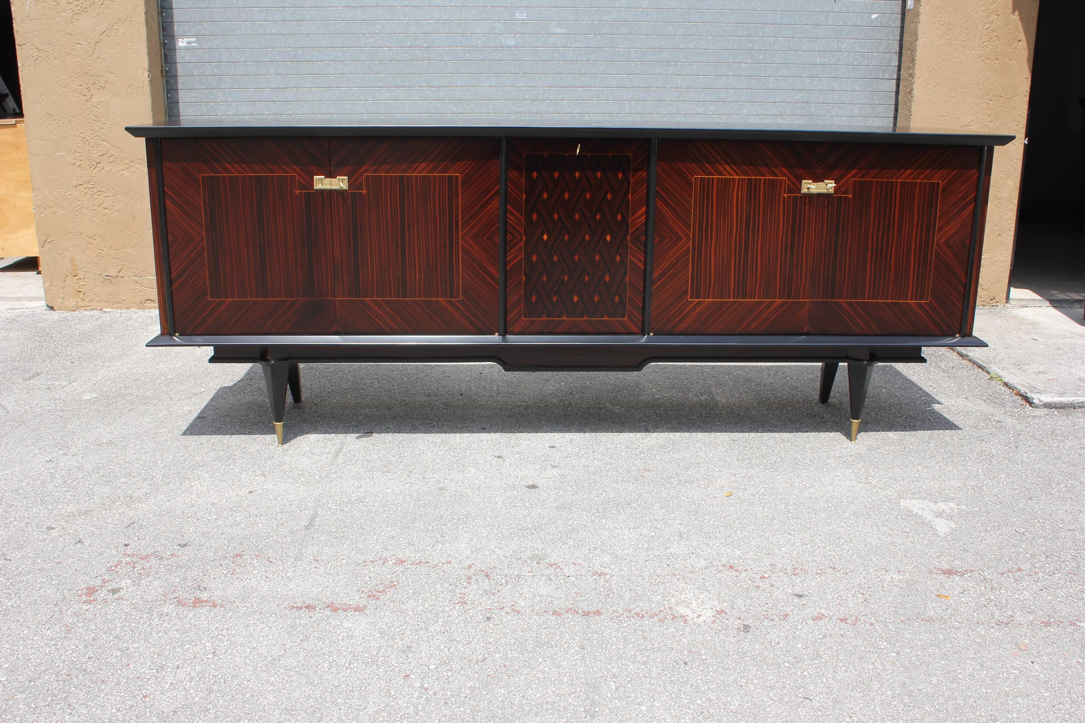 French Art Deco Macassar Sideboard or Buffet with Diamond Centre Inlay, 1940s 10
