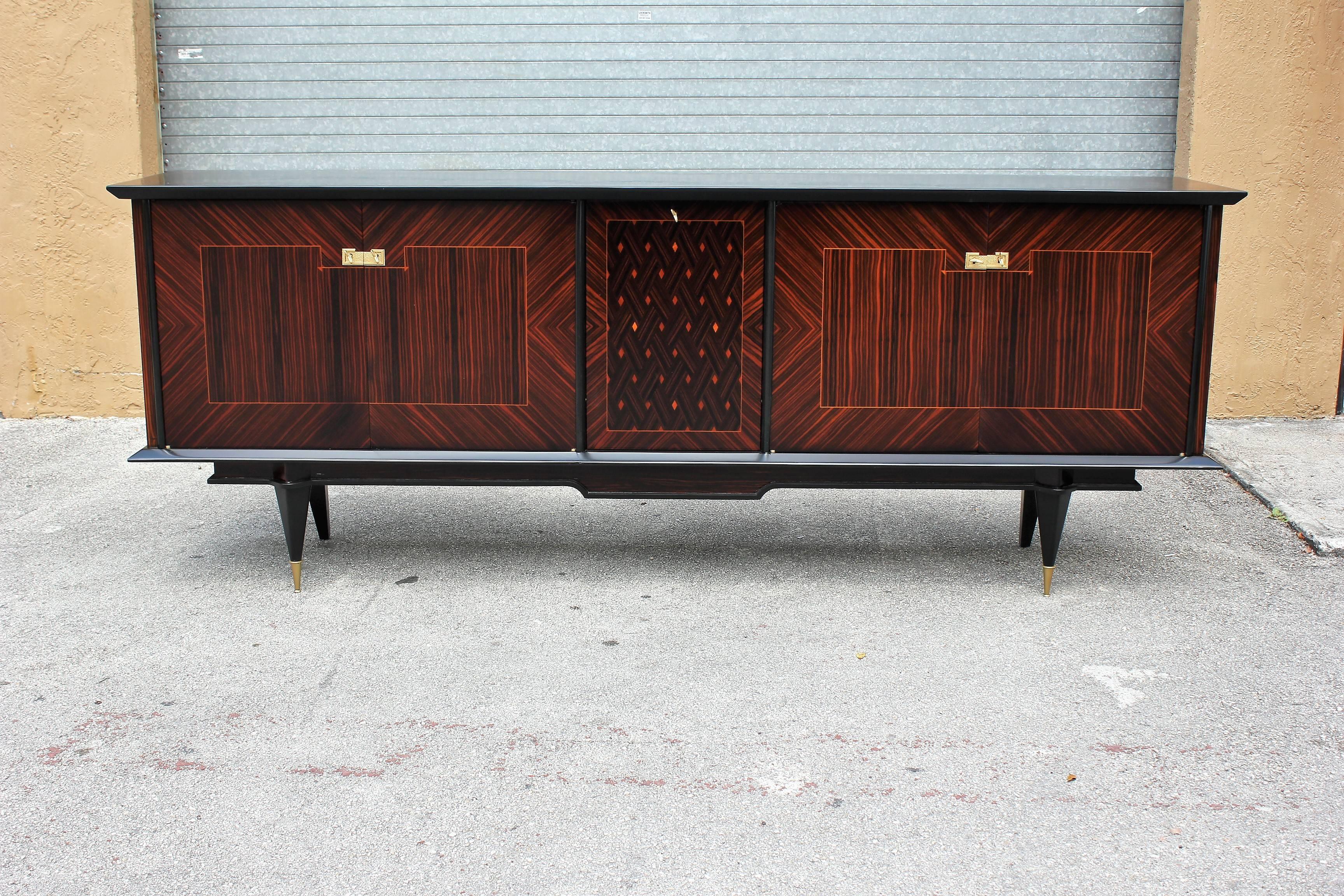 French Art Deco Macassar Sideboard or Buffet with Diamond Centre Inlay, 1940s 1