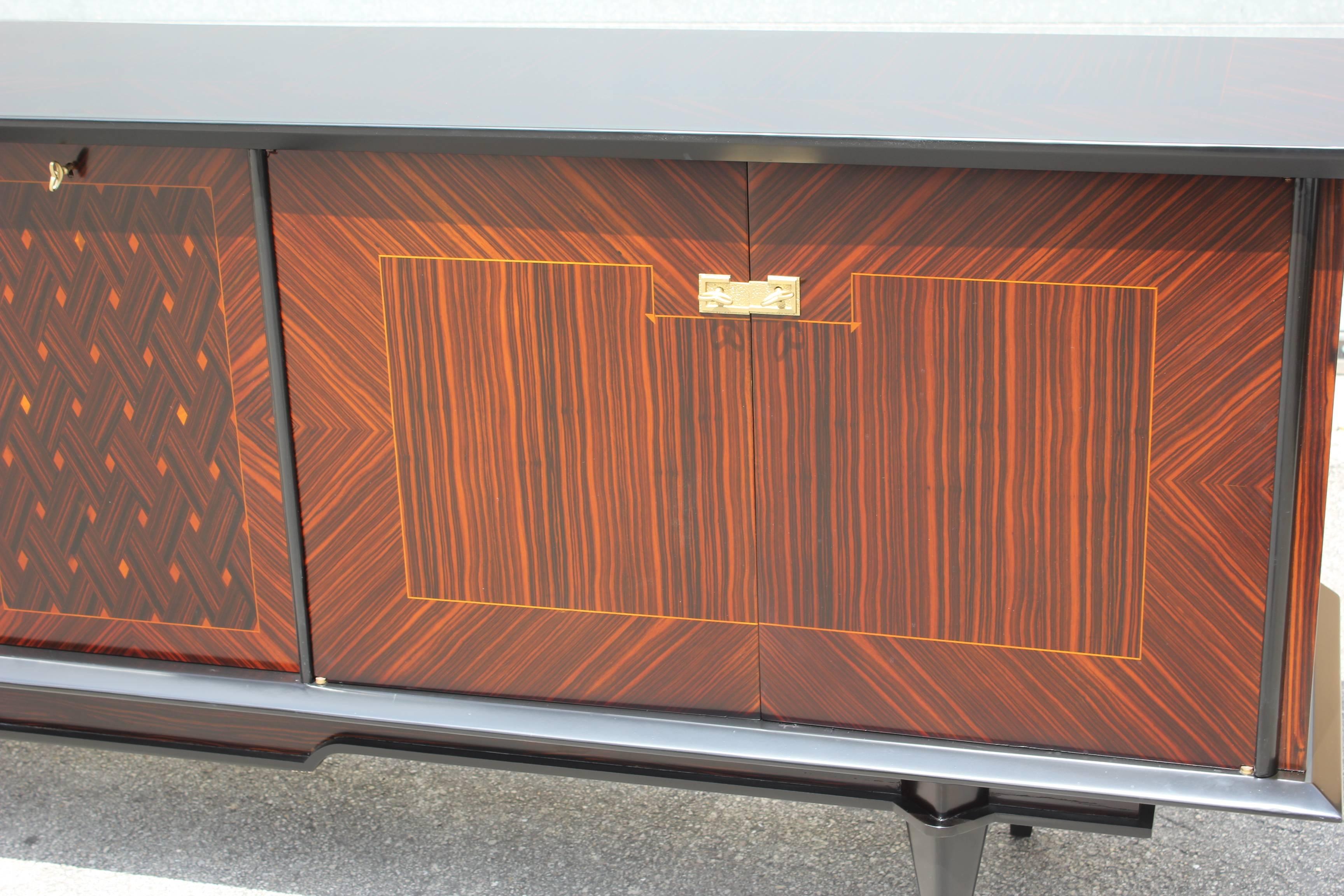 French Art Deco Macassar Sideboard or Buffet with Diamond Centre Inlay, 1940s 4