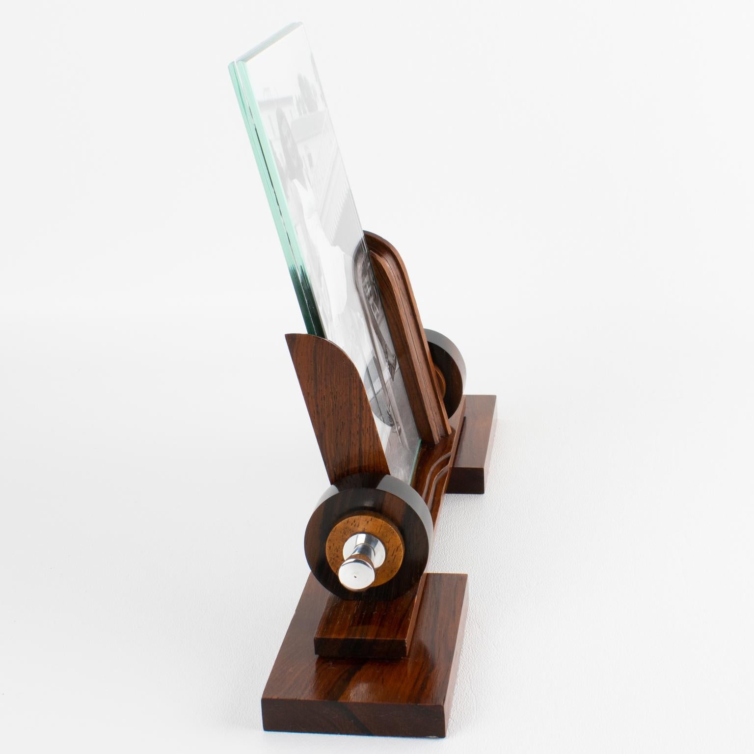 Mid-20th Century French Art Deco Macassar Wood and Chrome Metal Picture Frame, circa 1930 For Sale