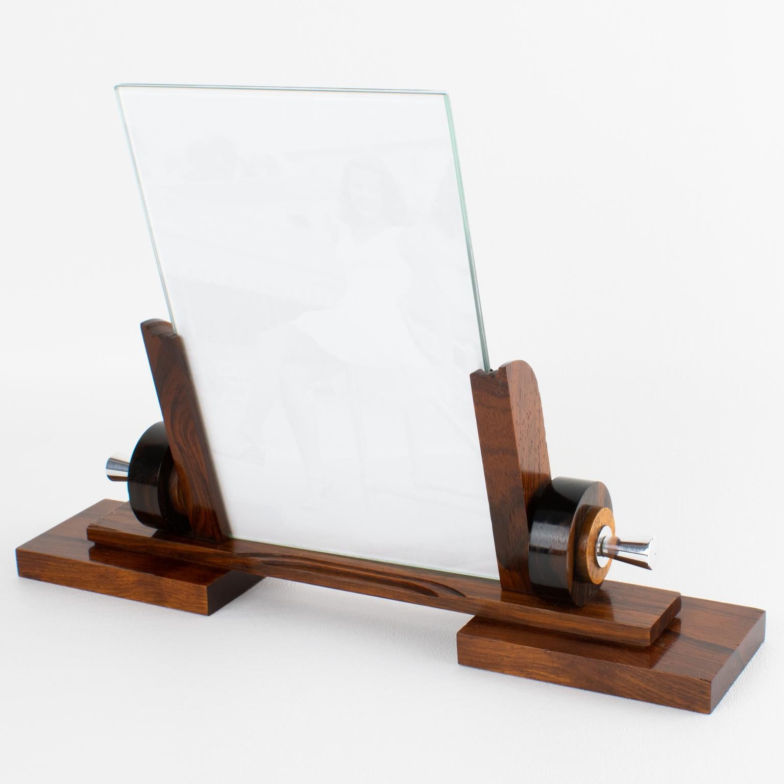 French Art Deco Macassar Wood and Chrome Metal Picture Frame, circa 1930 For Sale 1