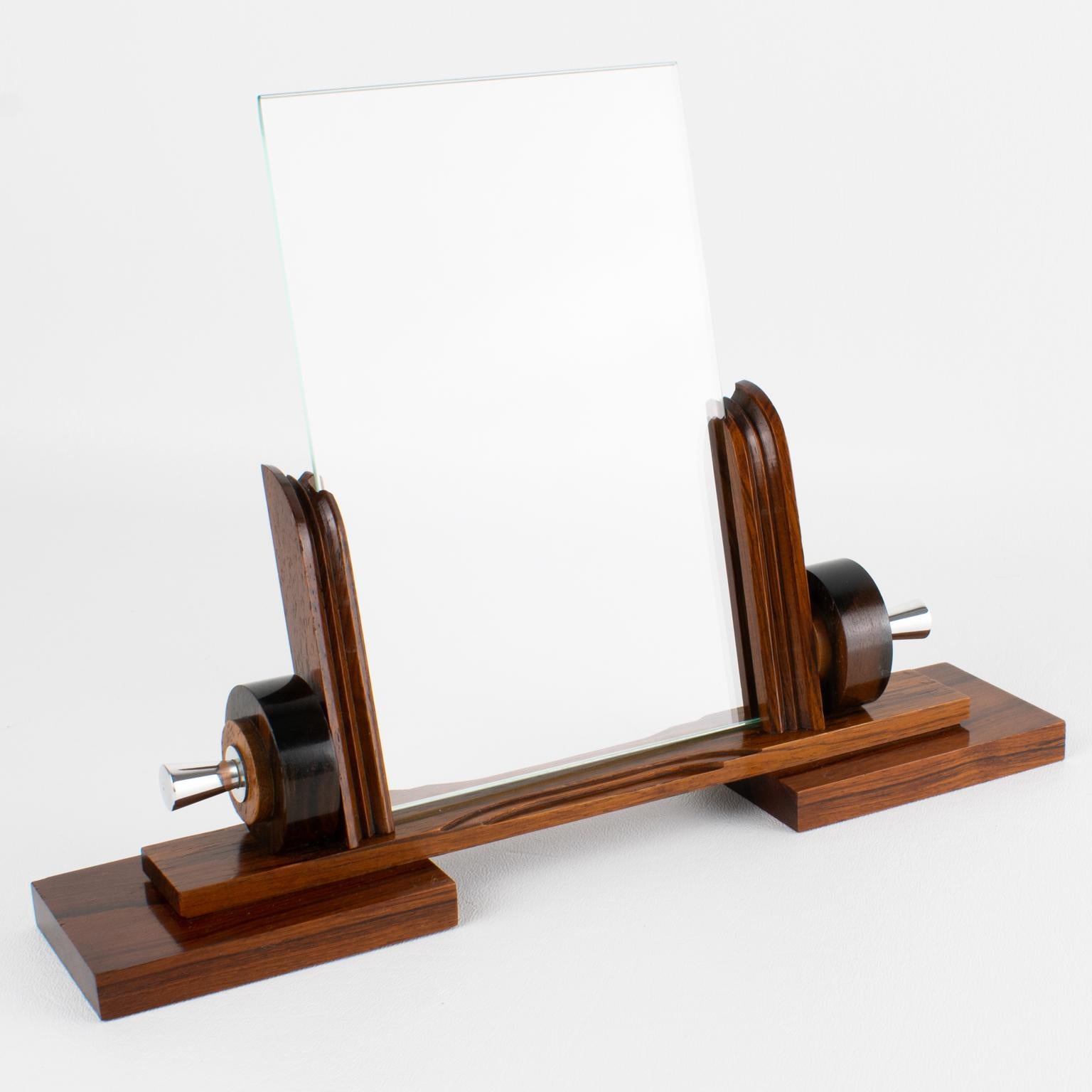 French Art Deco Macassar Wood and Chrome Metal Picture Frame, circa 1930 For Sale 2