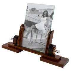 Vintage French Art Deco Macassar Wood and Chrome Metal Picture Frame, circa 1930