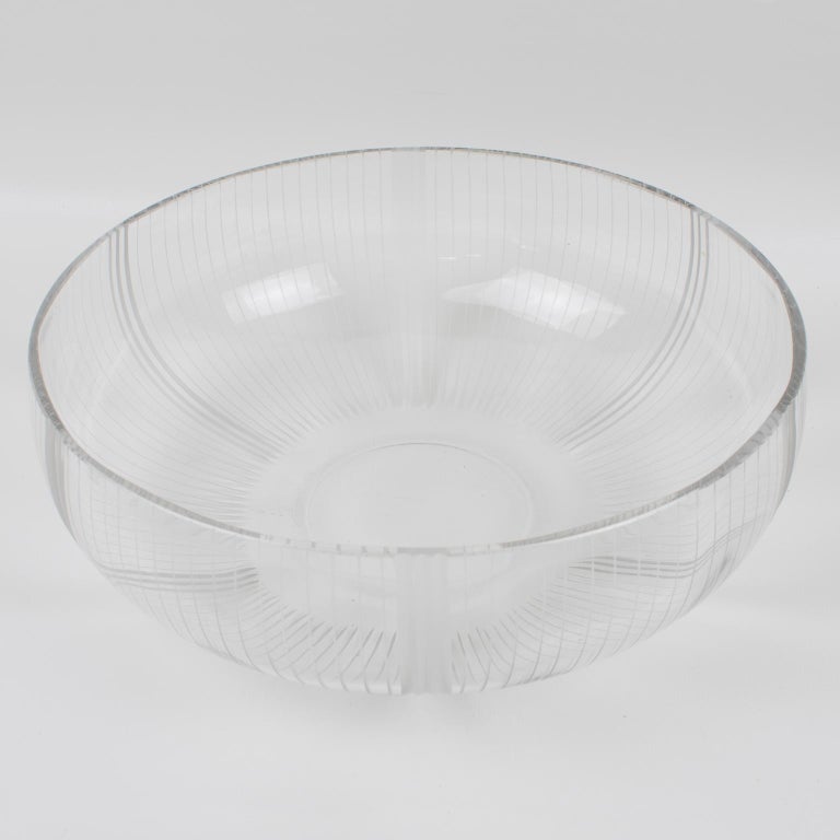 French Art Deco Macassar Wood and Crystal Centerpiece Bowl For Sale 8