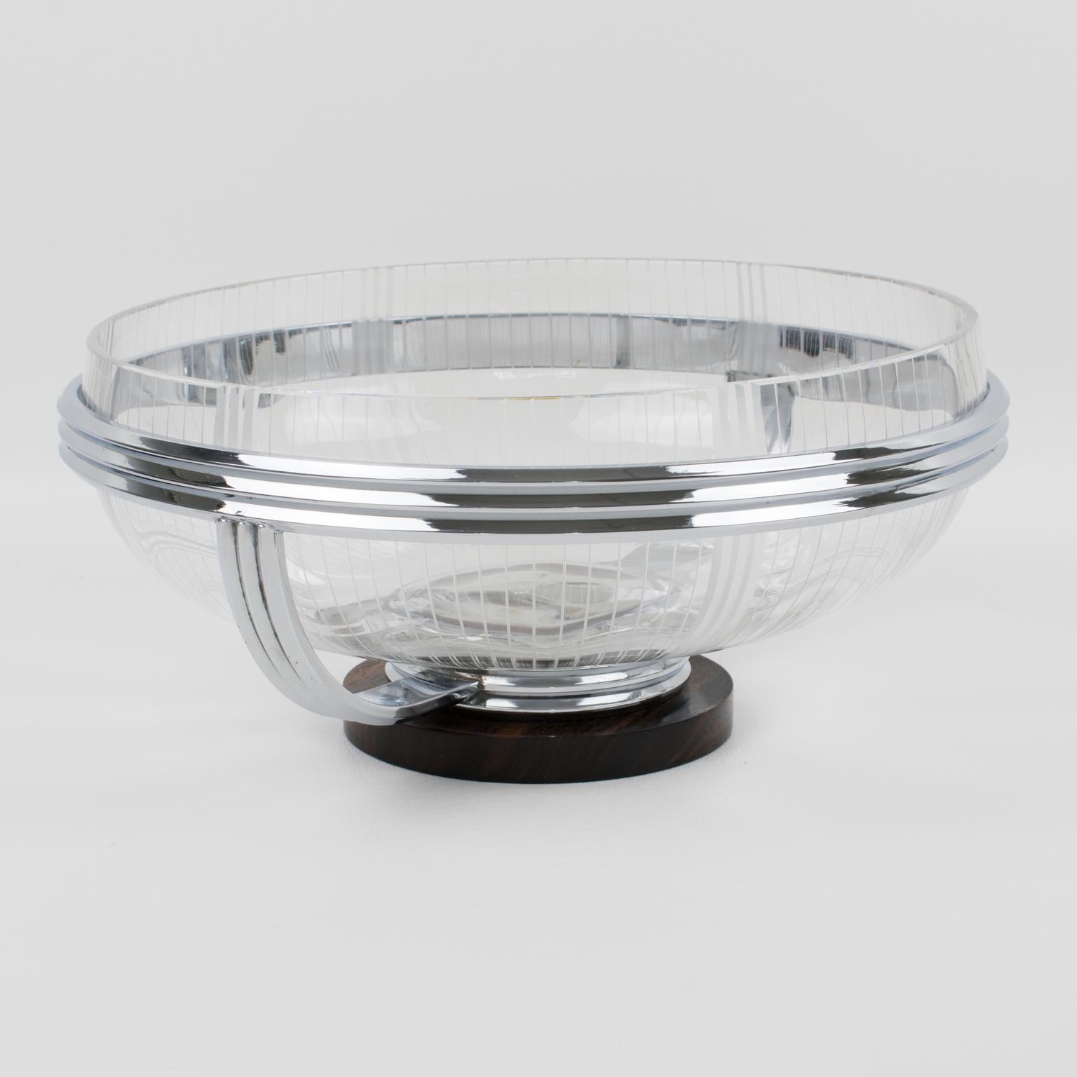 French Art Deco Macassar Wood and Crystal Centerpiece Bowl In Excellent Condition For Sale In Atlanta, GA