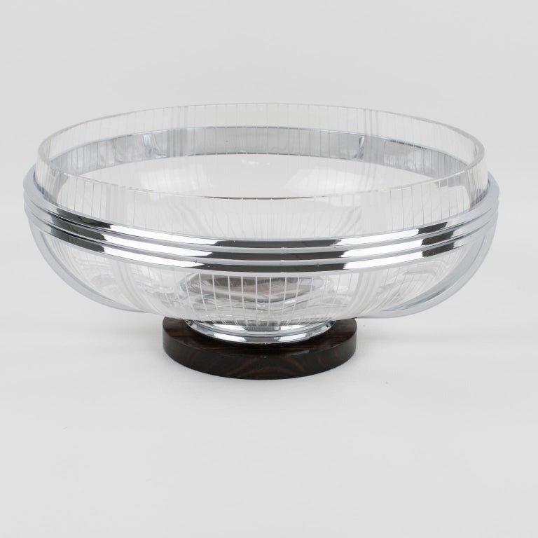 Mid-20th Century French Art Deco Macassar Wood and Crystal Centerpiece Bowl For Sale