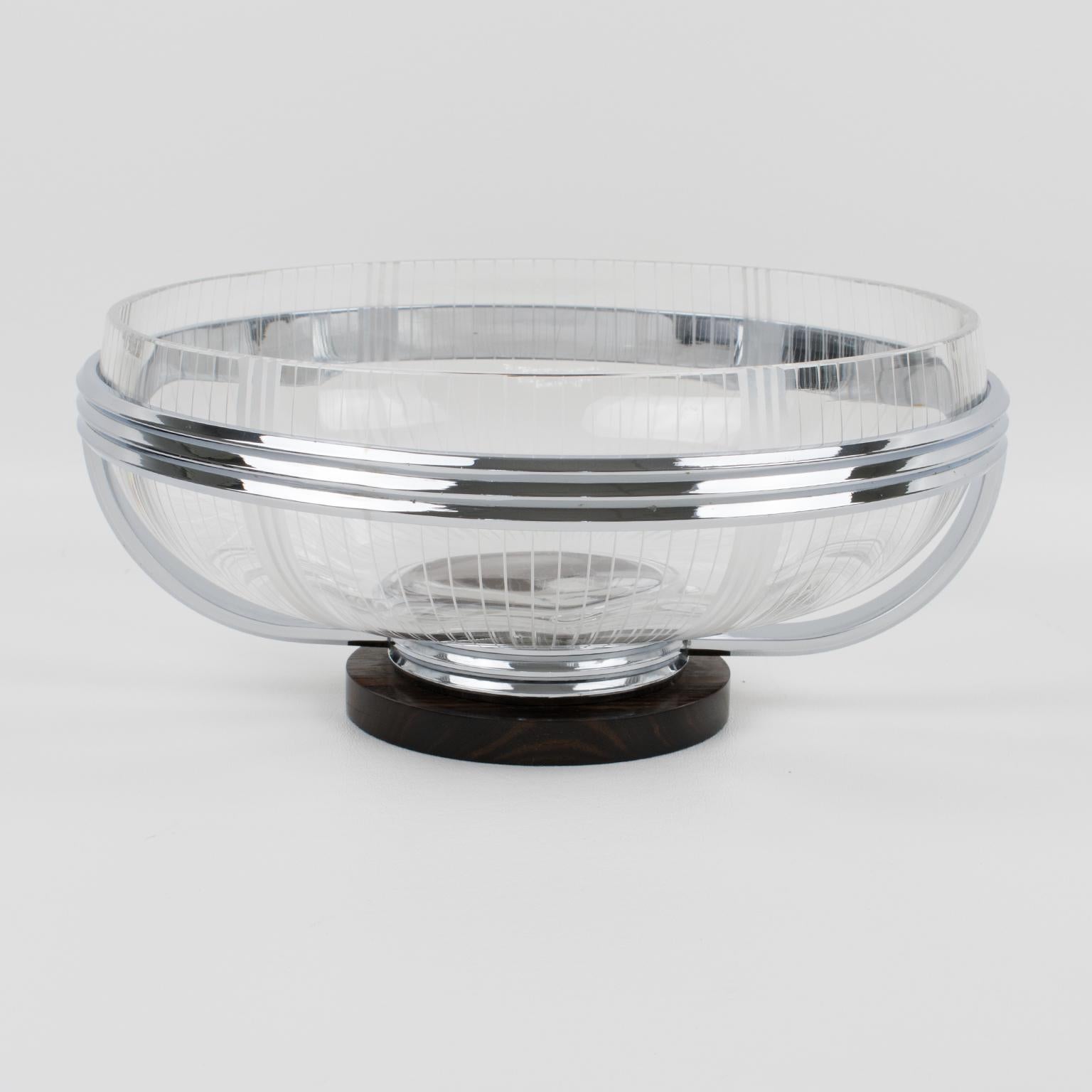 French Art Deco Macassar Wood and Crystal Centerpiece Bowl For Sale 2
