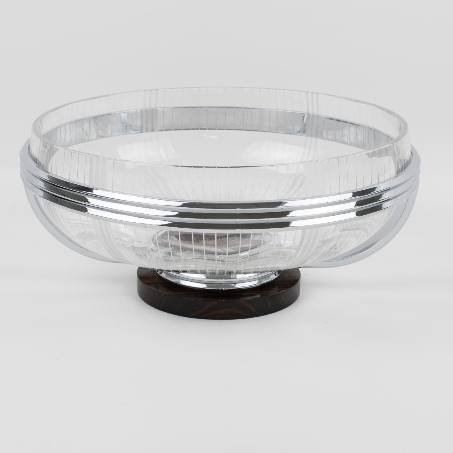 French Art Deco Macassar Wood and Crystal Centerpiece Bowl 3