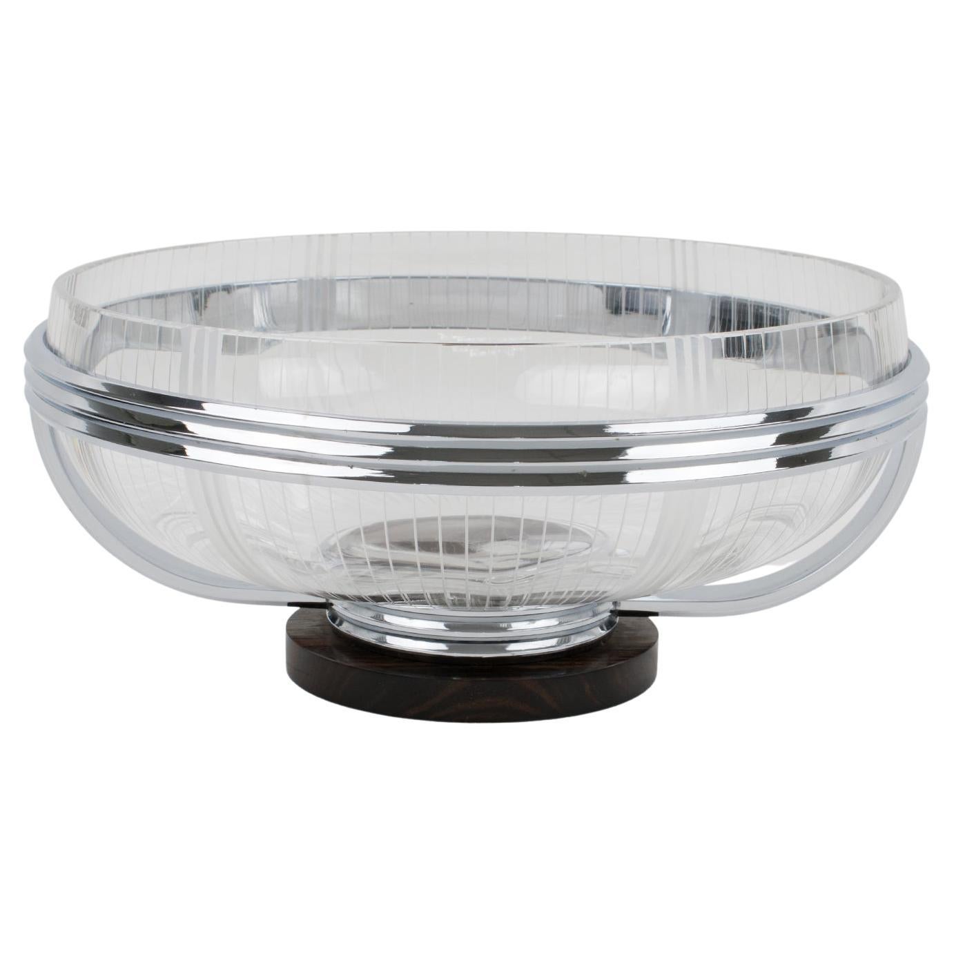 French Art Deco Macassar Wood and Crystal Centerpiece Bowl