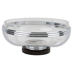 French Art Deco Macassar Wood and Crystal Centerpiece Bowl