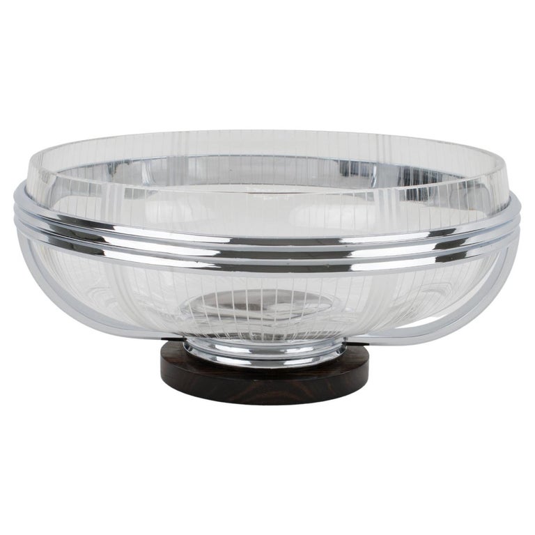 French Art Deco Macassar Wood and Crystal Centerpiece Bowl For Sale