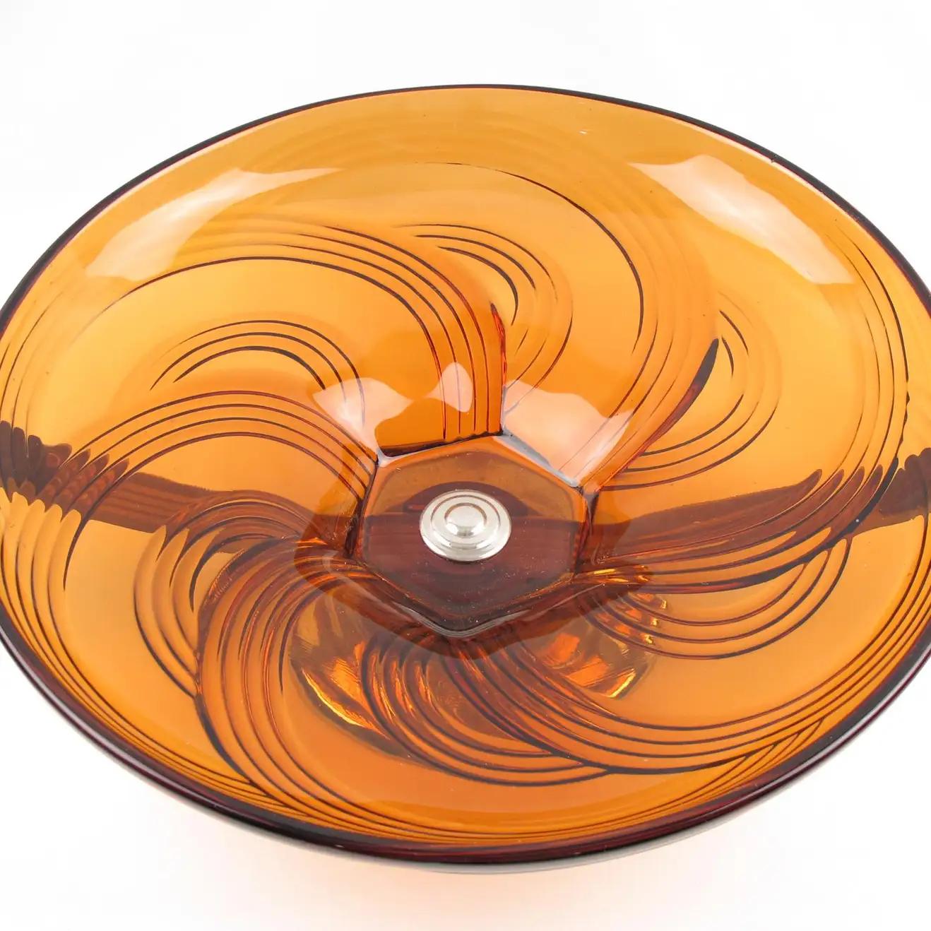 Art Deco Macassar Wood and Glass Centerpiece Bowl, France 1930s In Good Condition For Sale In Atlanta, GA