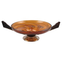 French Art Deco Macassar Wood and Glass Centerpiece Bowl