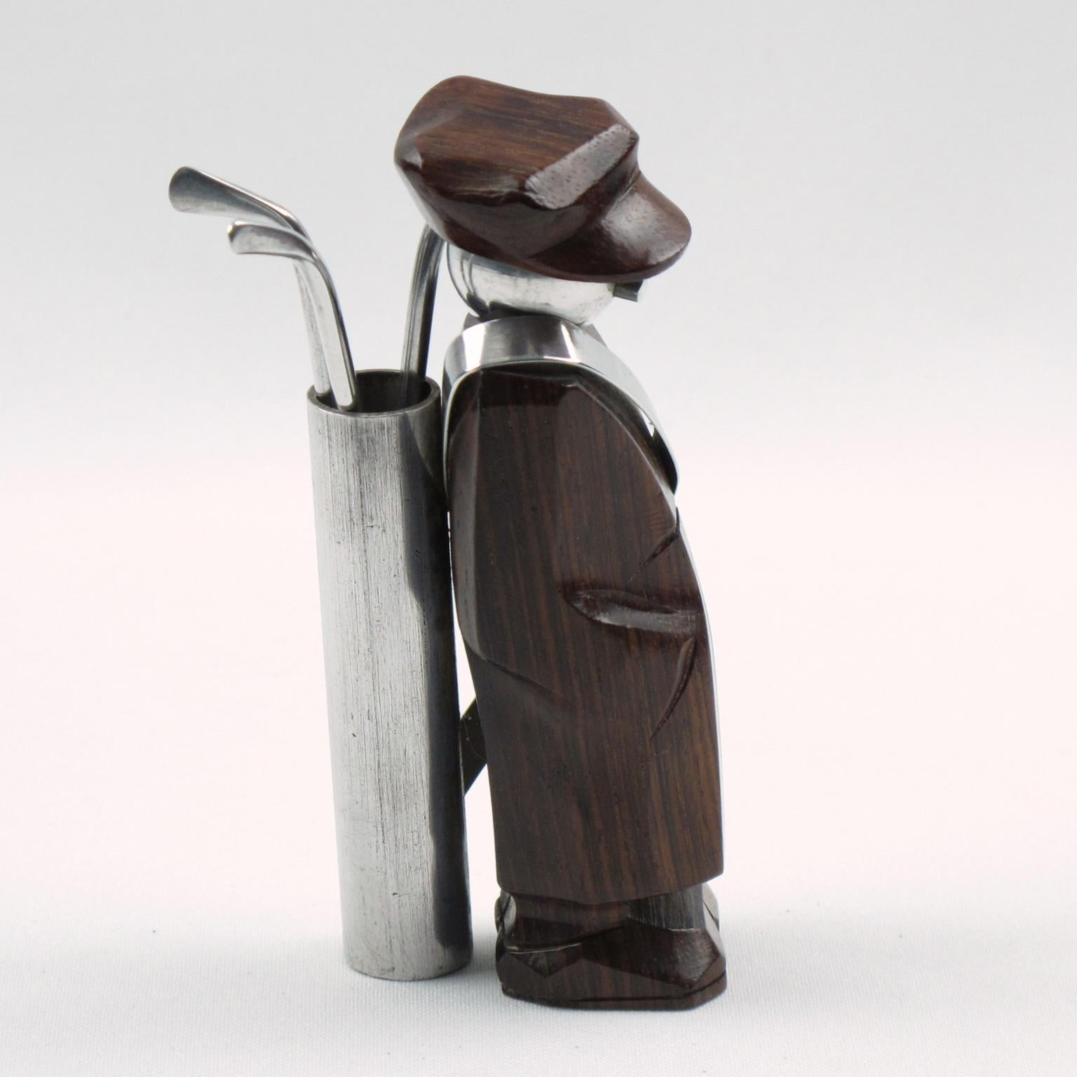 Français Pichets à cocktail Art Déco en bois de Macassar et métal pour golf, France, années 1930