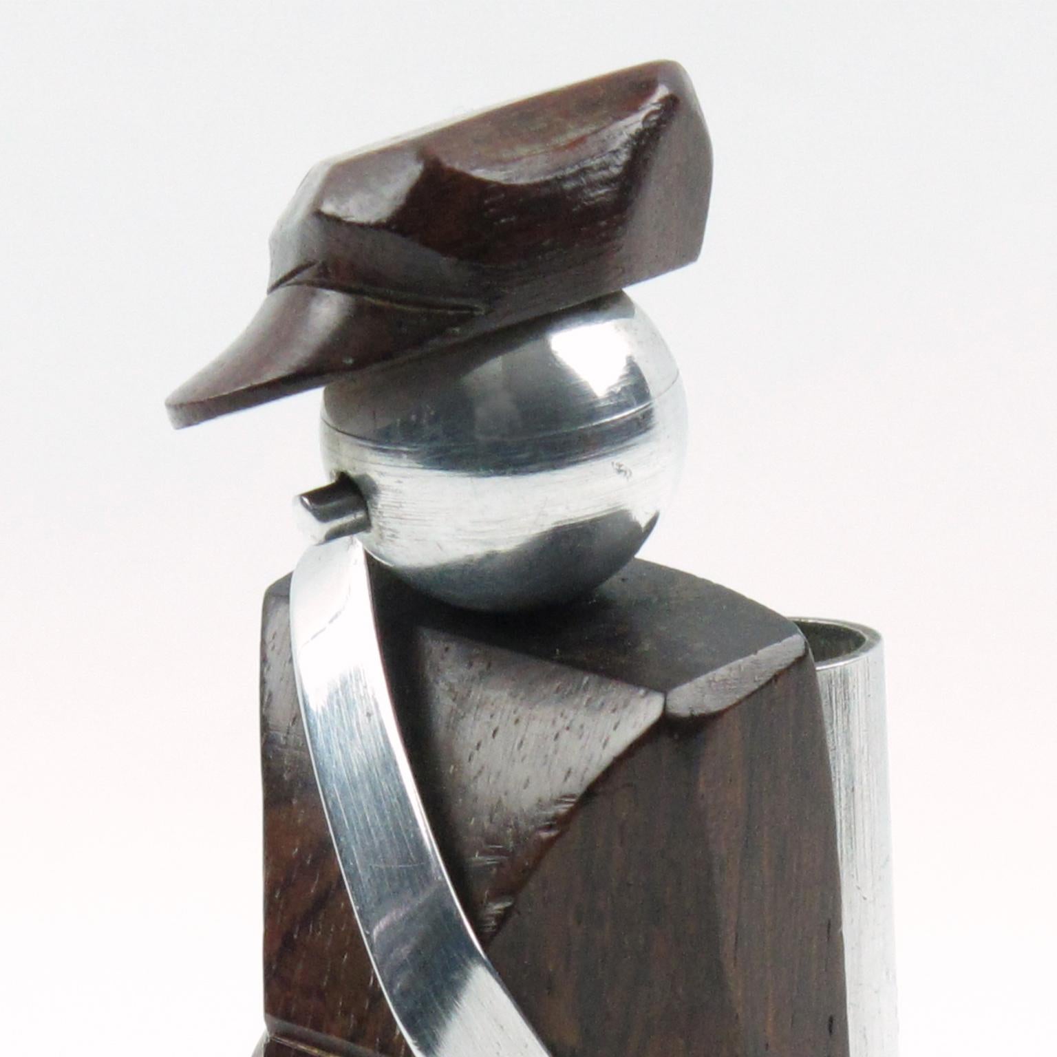 Bois Pichets à cocktail Art Déco en bois de Macassar et métal pour golf, France, années 1930