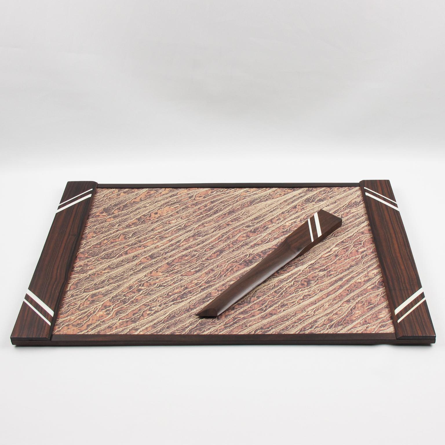 French Art Deco Macassar Wood Desk Set Blotter Pad and Letter Opener 3
