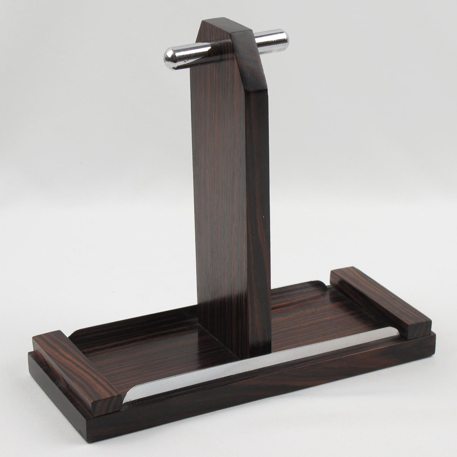 Metà XX secolo Server per condimenti francese Art Deco in legno di Macassar, metallo e cristallo, anni '30 in vendita