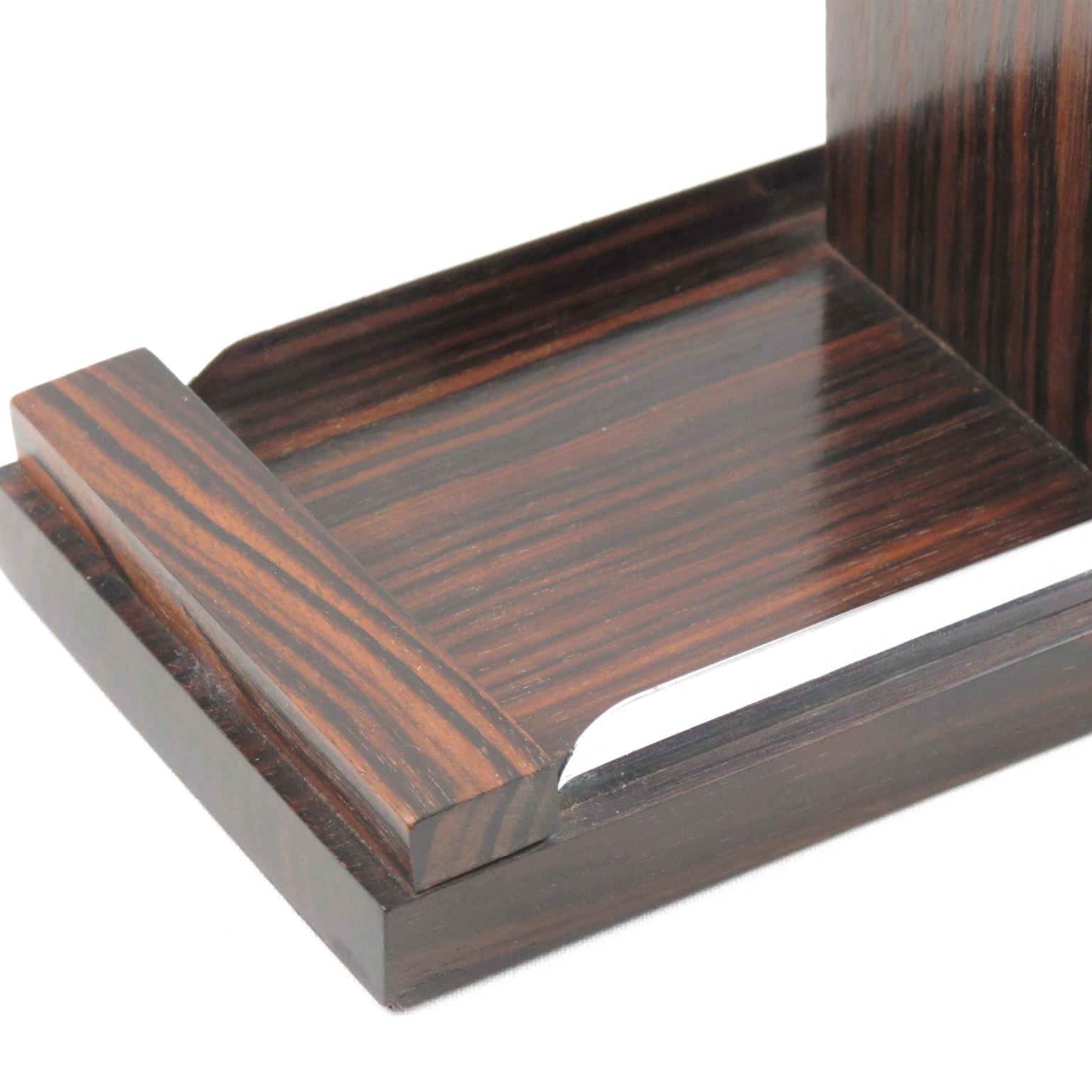 Cristallo Server per condimenti francese Art Deco in legno di Macassar, metallo e cristallo, anni '30 in vendita
