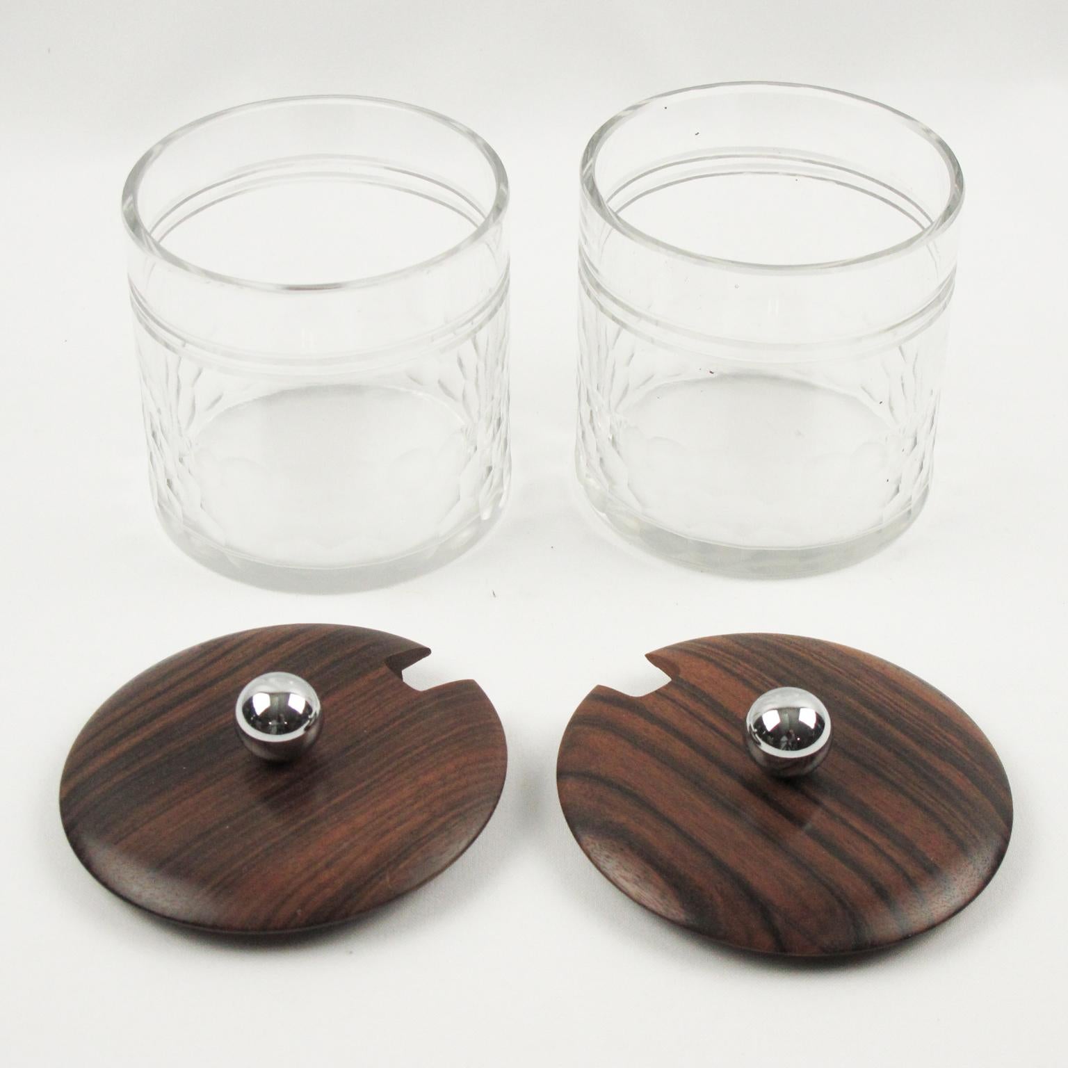 Art Deco Makassar Holz, Metall und Kristall Servierstück, um 1930 im Angebot 1