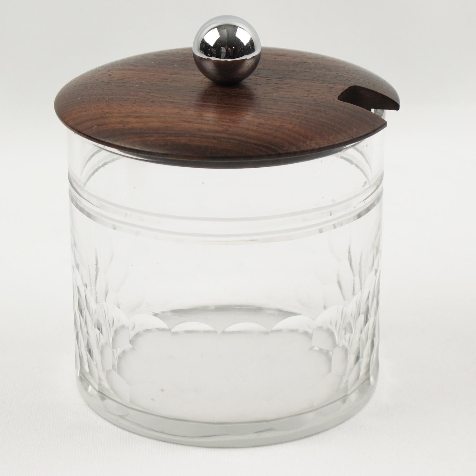 Art Deco Makassar Holz, Metall und Kristall Servierstück, um 1930 im Angebot 2