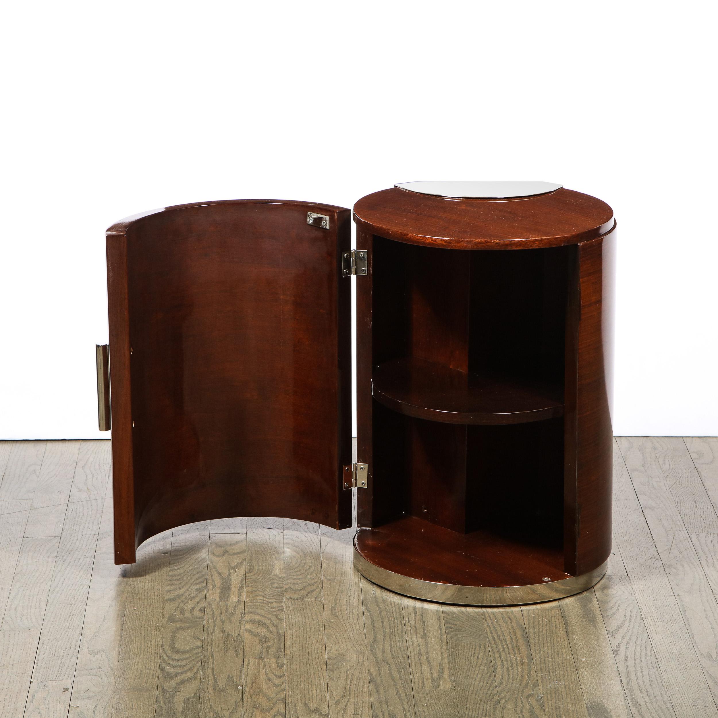 Mid-20th Century French Art Deco Machine Age Streamlined Chrome & Rosewood End Table/ Nightstand