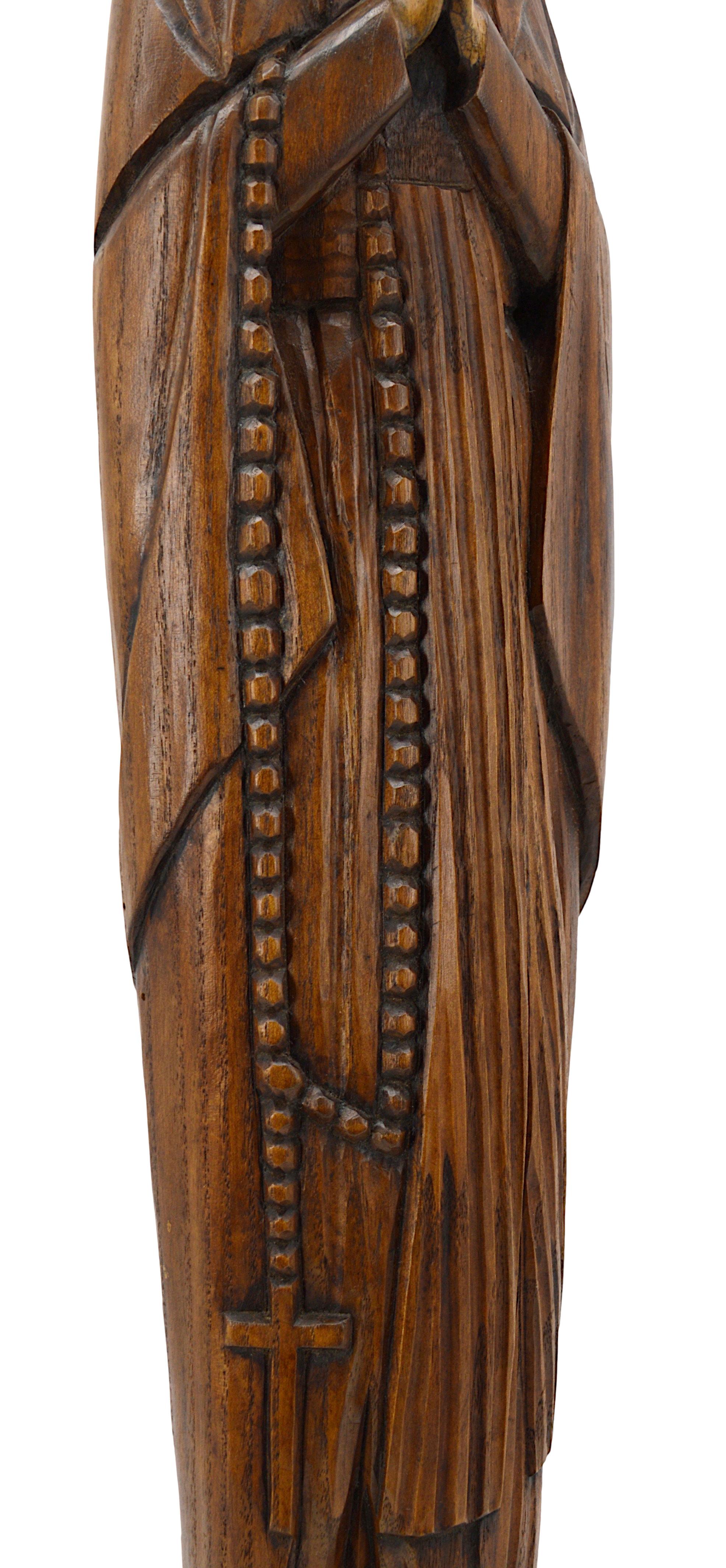 Oak French Art Deco Madonna Holy Virgen Sculpture, 1920s For Sale
