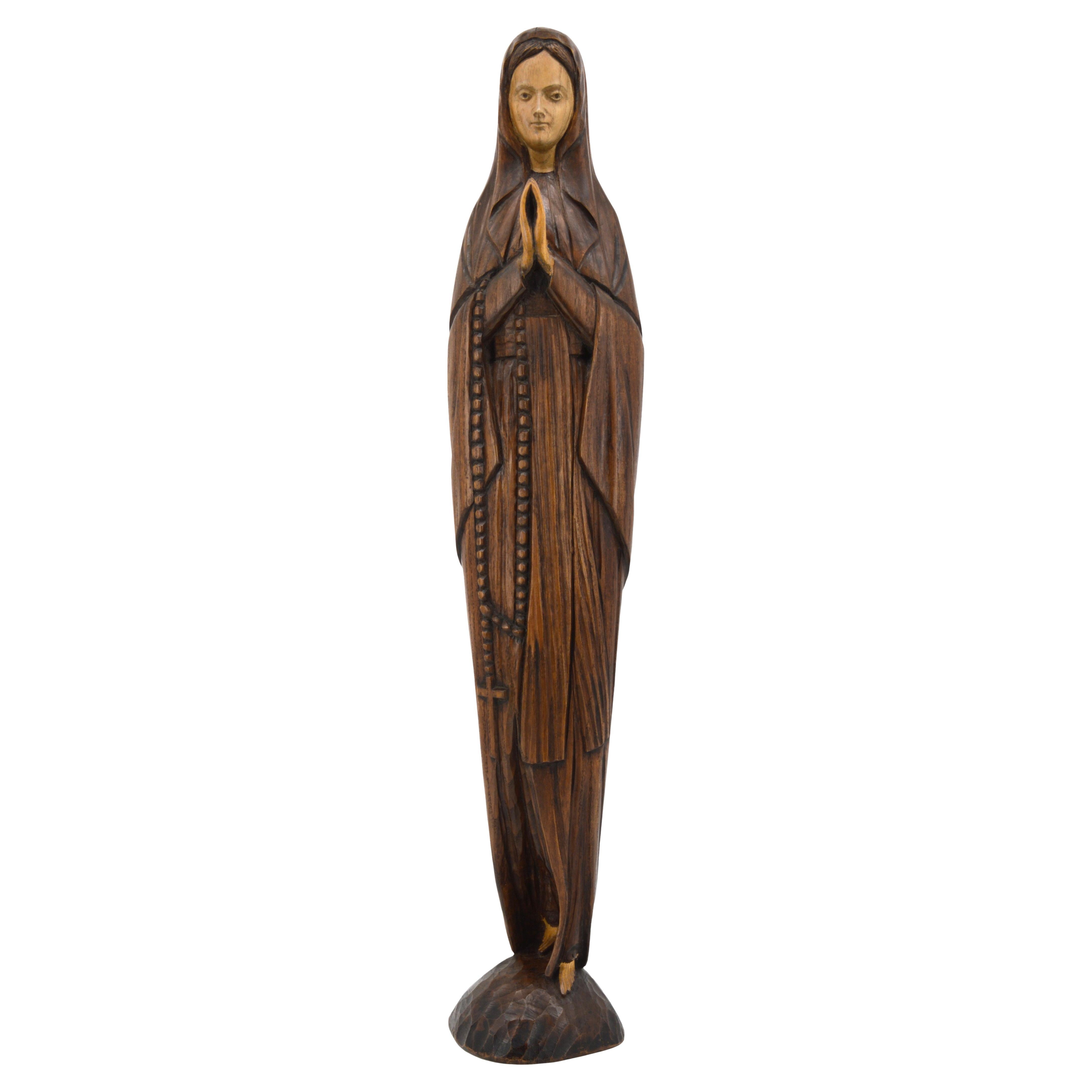 French Art Deco Madonna Holy Virgen Sculpture, 1920s For Sale