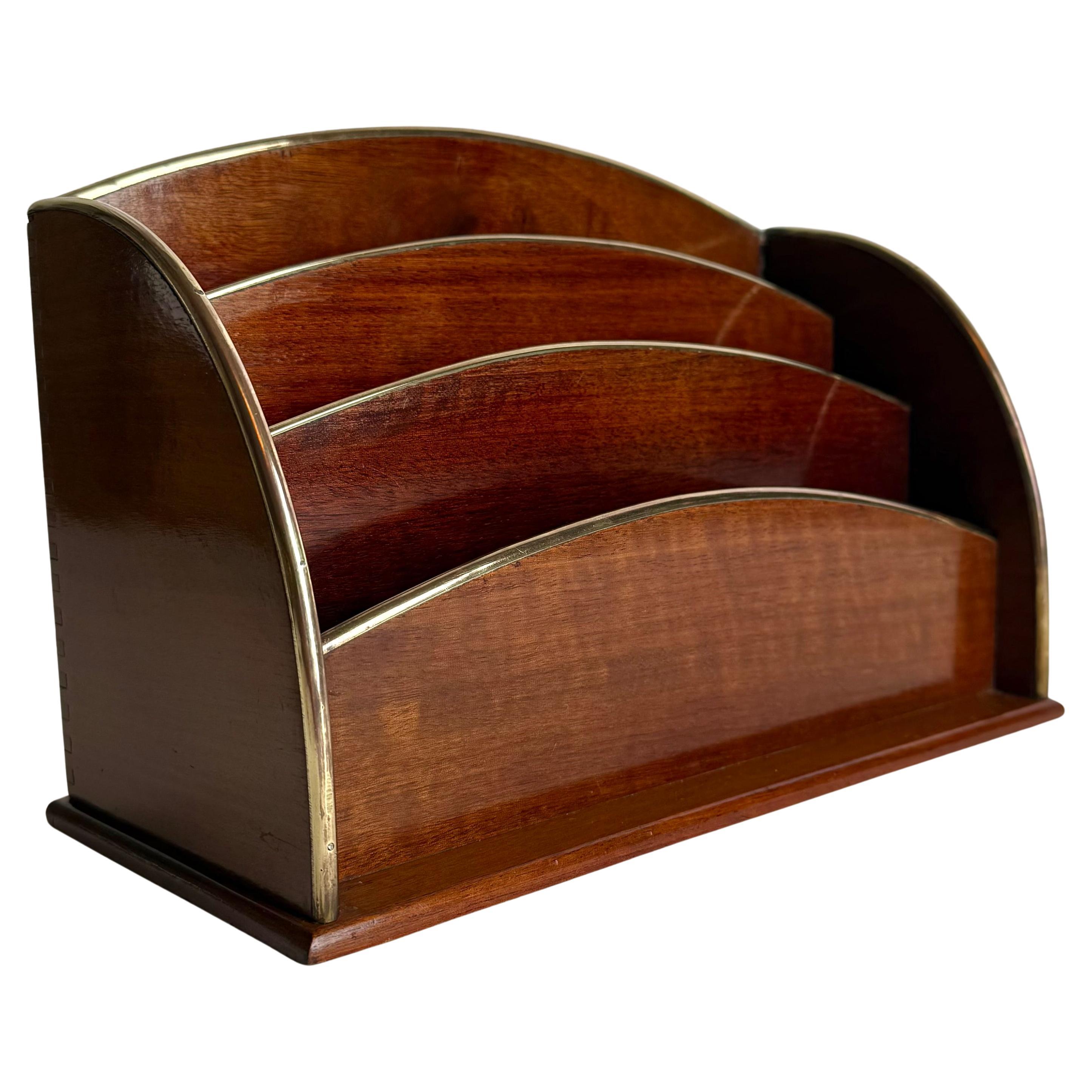 French Art Deco Mahogany and Brass Letter Stand, 1920s For Sale