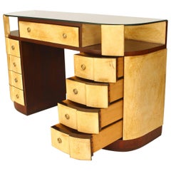 French Art Deco Mahogany and Parchment Dressing Table
