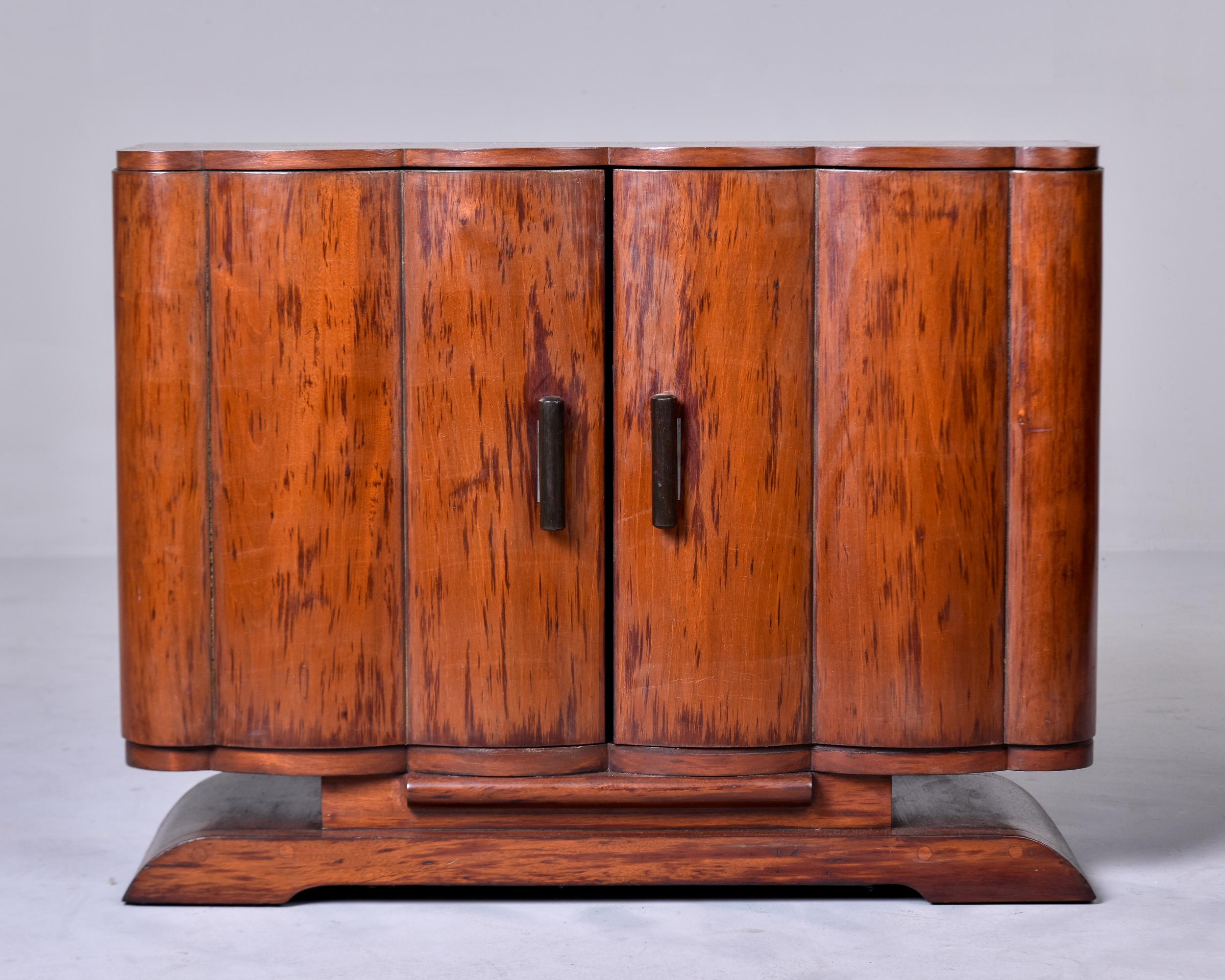 French Art Deco Mahogany Bar Cabinet with Curved Doors and Pedestal Base In Good Condition In Troy, MI