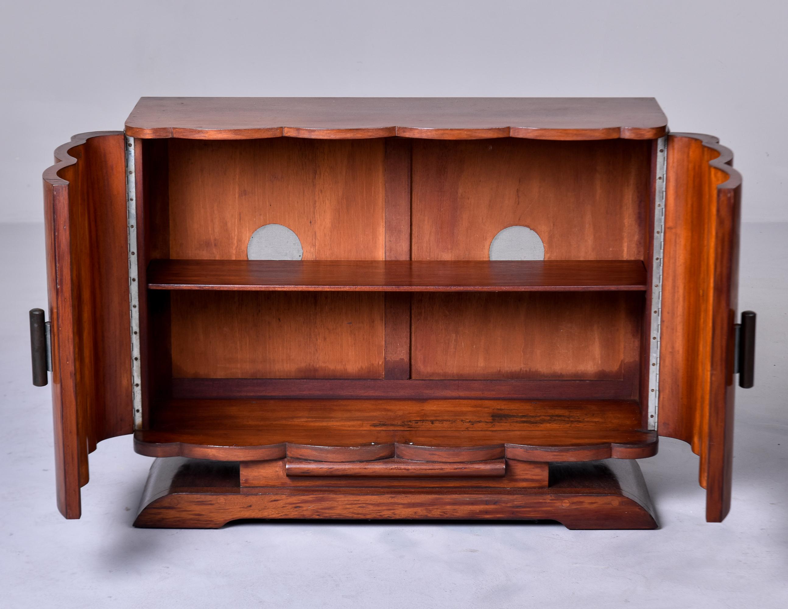 20th Century French Art Deco Mahogany Bar Cabinet with Curved Doors and Pedestal Base