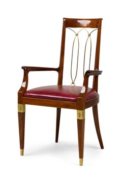 French Art Deco Mahogany Armchair with Red Leather Seat, Early 1900s