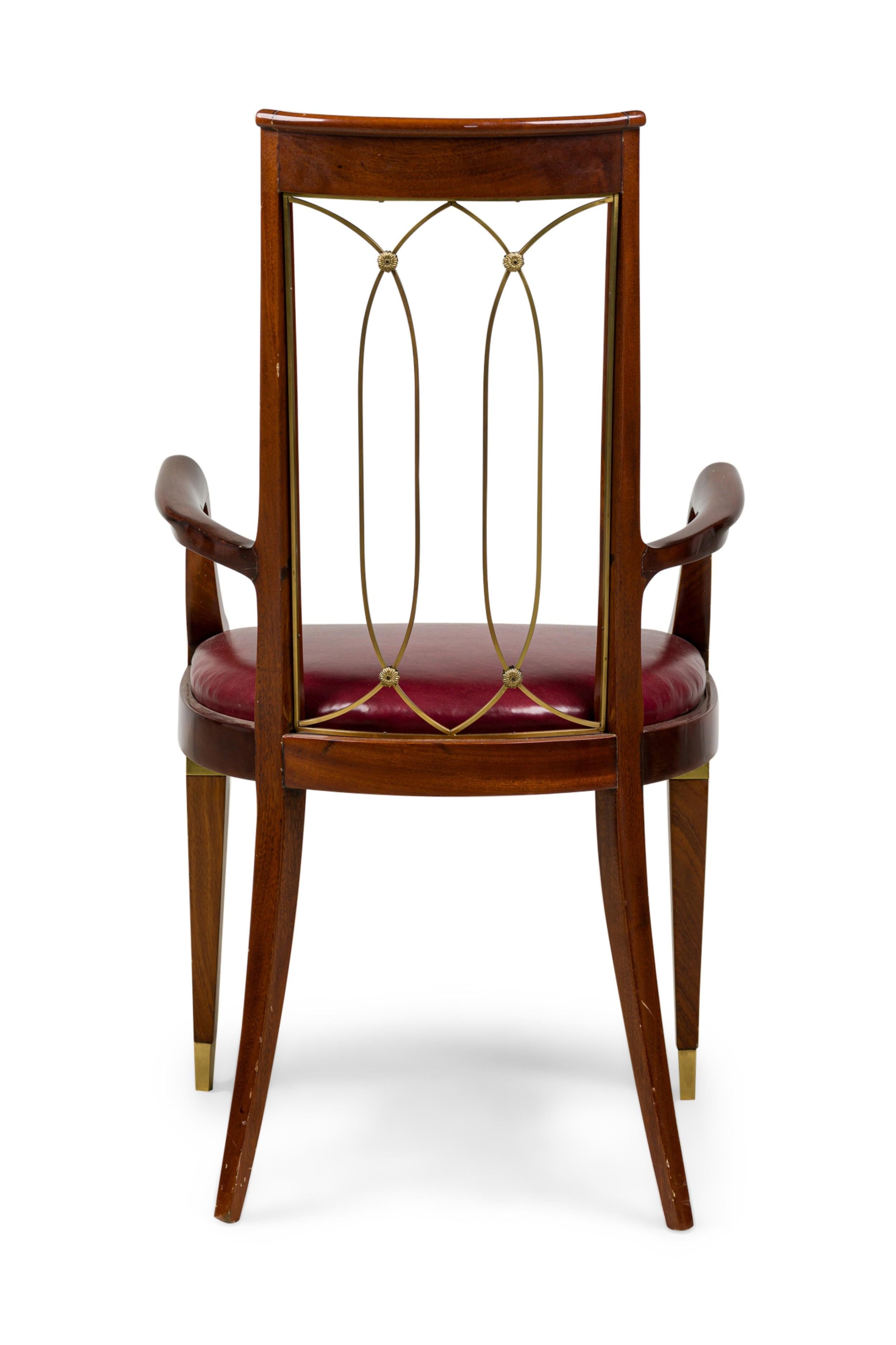 Fait main Fauteuil à dossier ouvert Art-Déco en acajou et laiton en vente