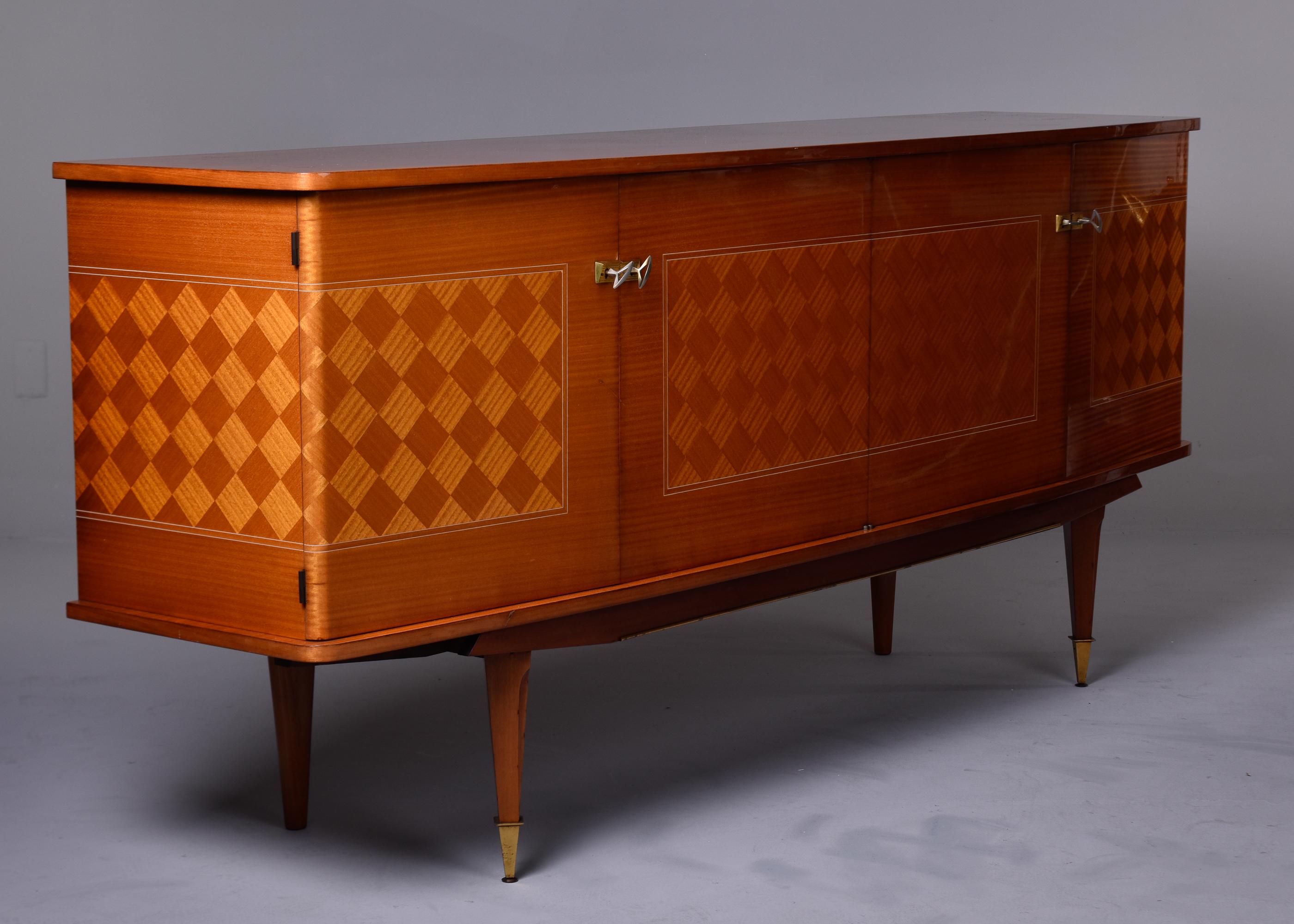French Art Deco Mahogany Buffet Sideboard Credenza with Checkerboard Parquetry For Sale 9