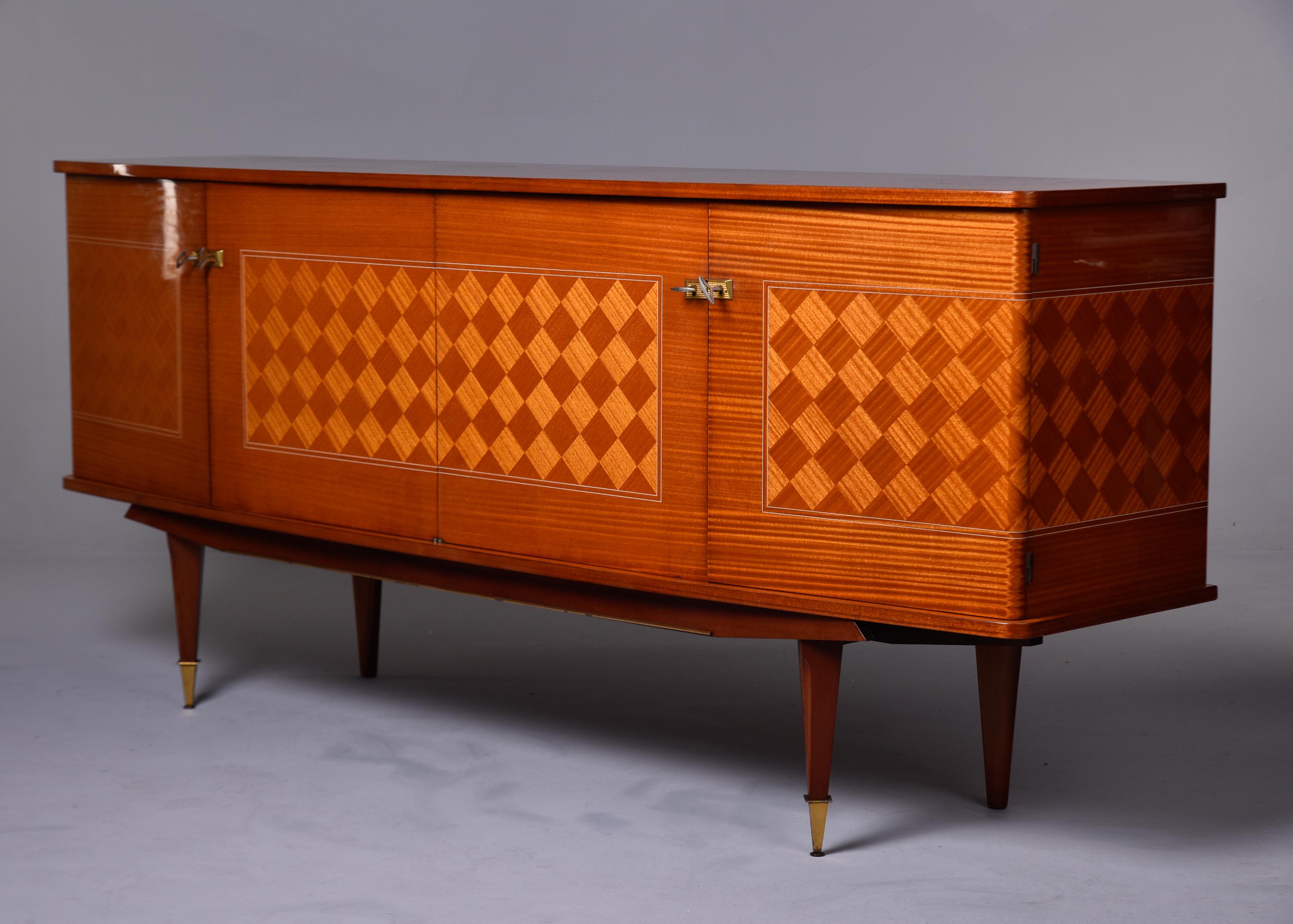French Art Deco Mahogany Buffet Sideboard Credenza with Checkerboard Parquetry For Sale 3