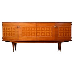 French Art Deco Mahogany Buffet Sideboard Credenza with Checkerboard Parquetry
