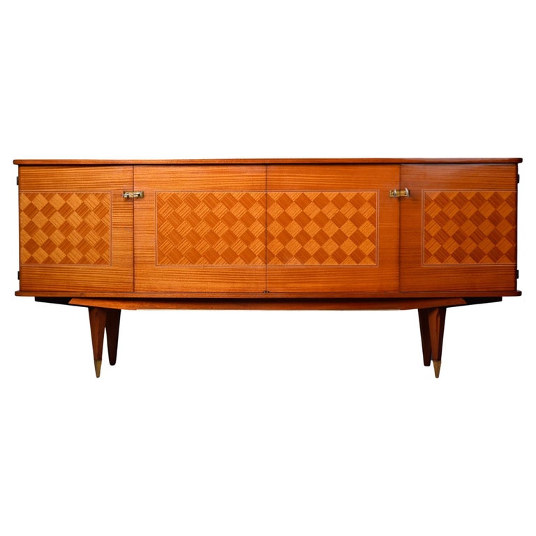 French Art Deco Mahogany Buffet Sideboard Credenza with Checkerboard