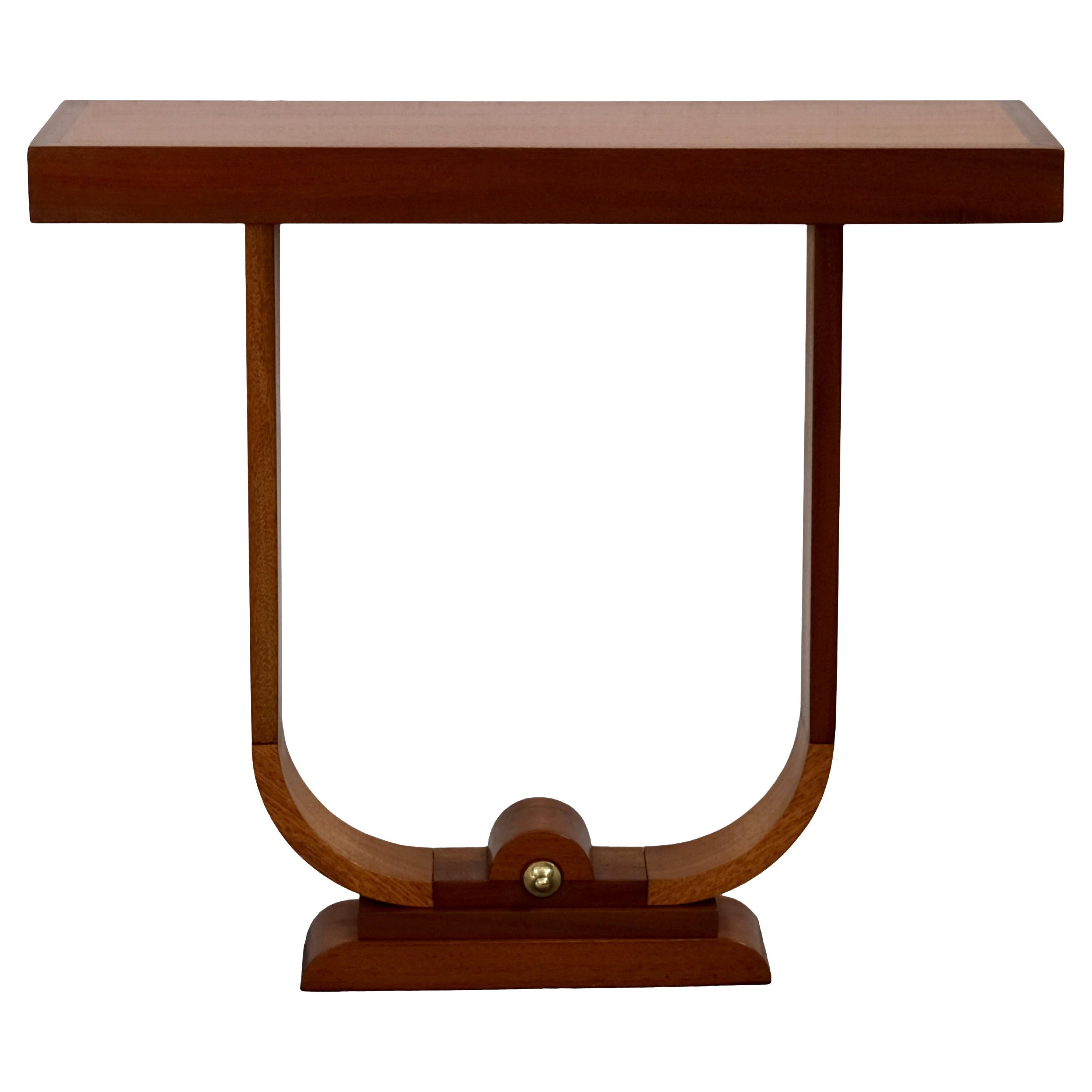 French Art Deco Mahogany Console Table with U-shaped Base and Satin Finish For Sale