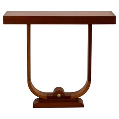 French Art Deco Mahogany Console Table with U-shaped Base and Satin Finish