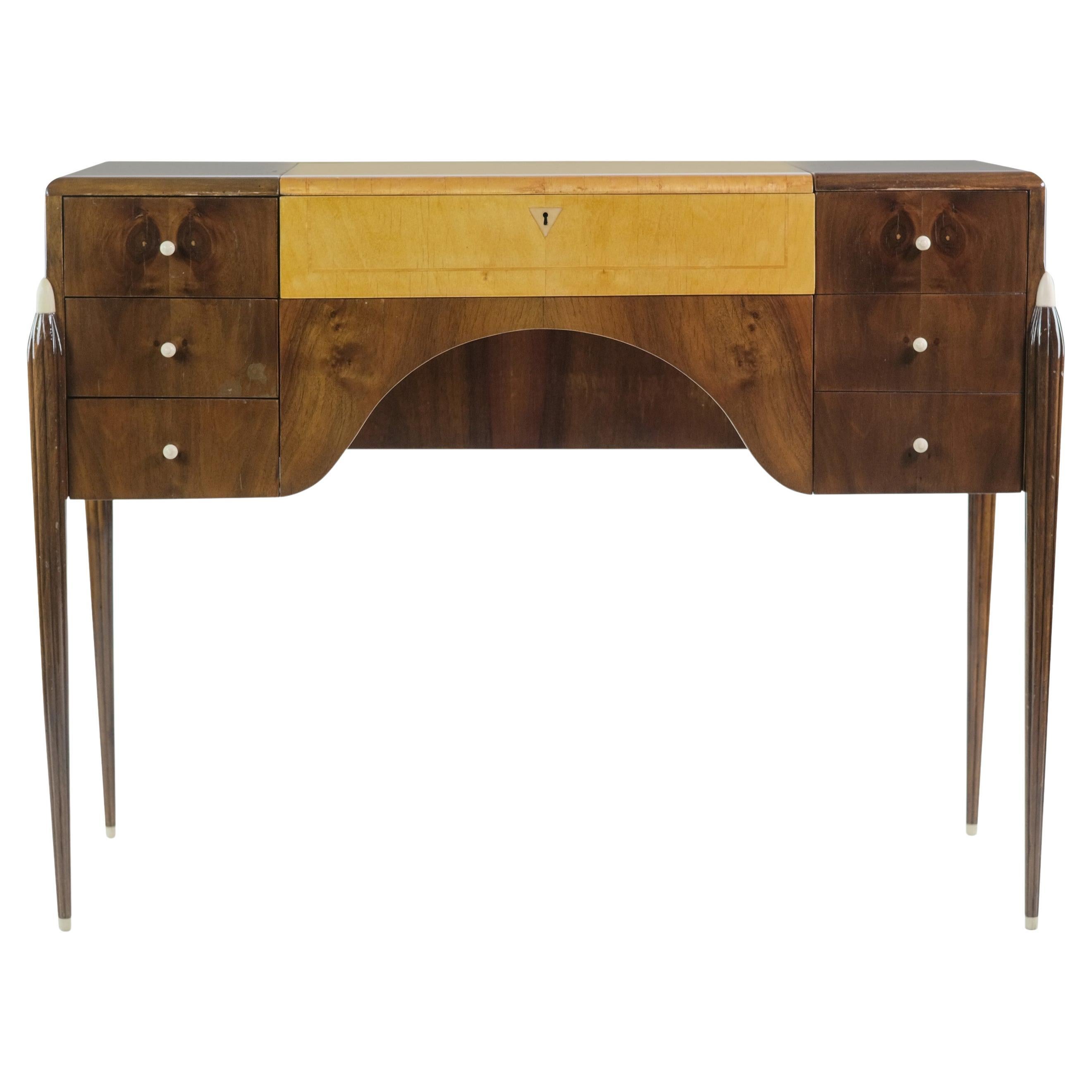 French Art Deco Mahogany Desk Attrib. Jacques-Emile Ruhlmann with Satinwood