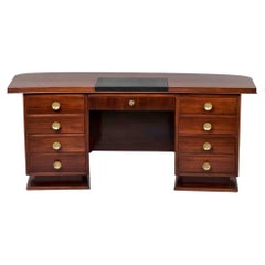 French Art Deco Mahogany Executive Desk with Inset Leather Writing Surface