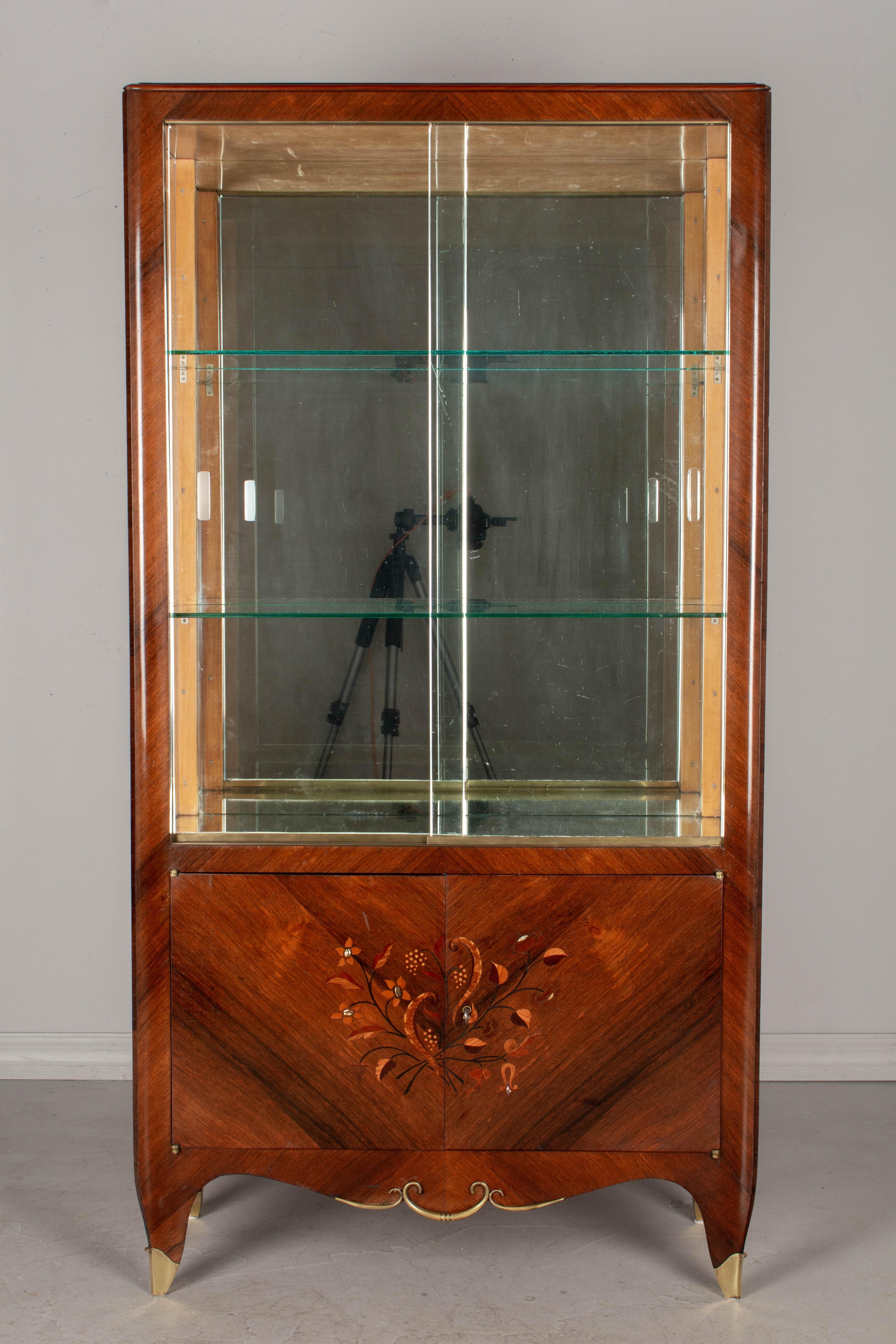 French Art Deco Mahogany Marquetry Display Cabinet In Good Condition In Winter Park, FL