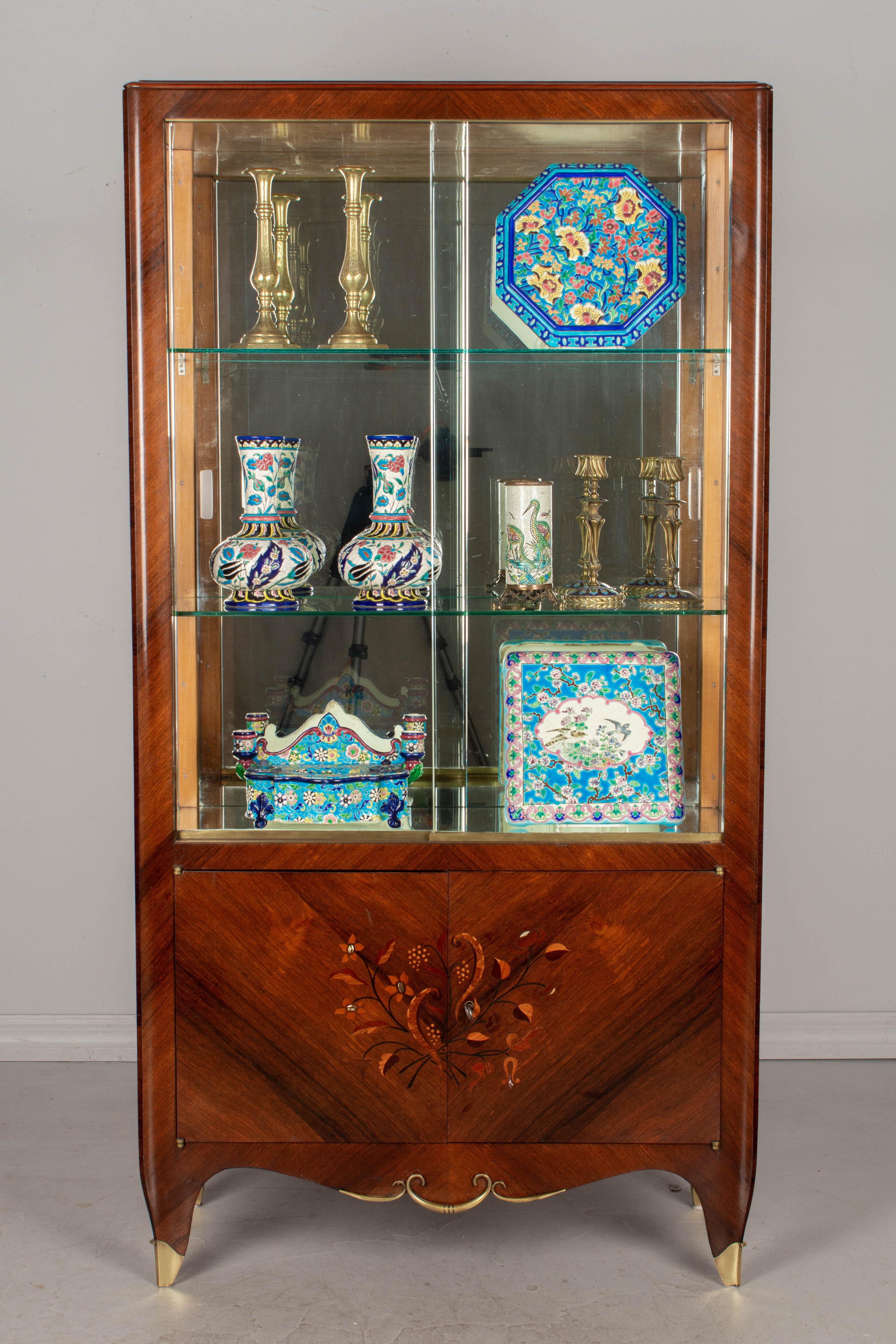 Abalone French Art Deco Mahogany Marquetry Display Cabinet