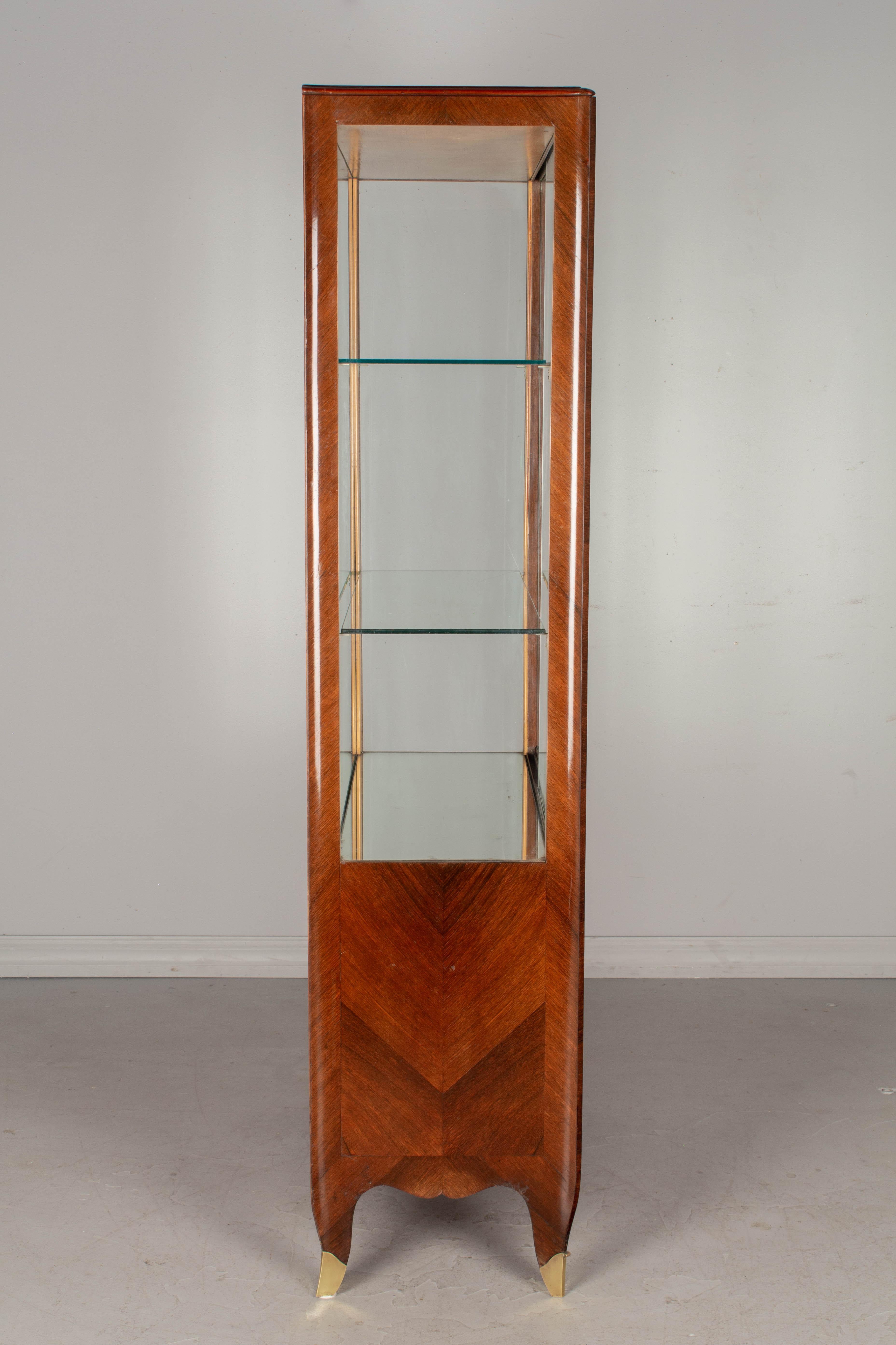French Art Deco Mahogany Marquetry Display Cabinet 1