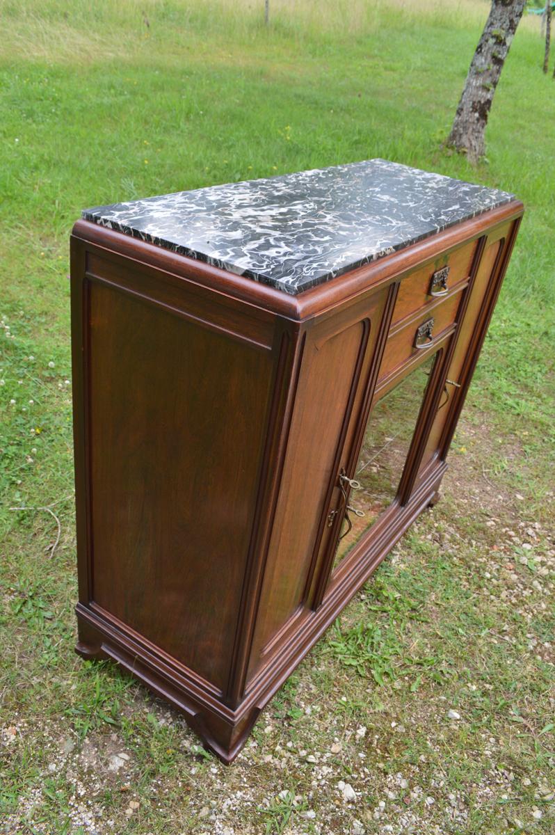 Marble French Art Deco Mahogany Sideboard from Schoens-Froment, circa 1920