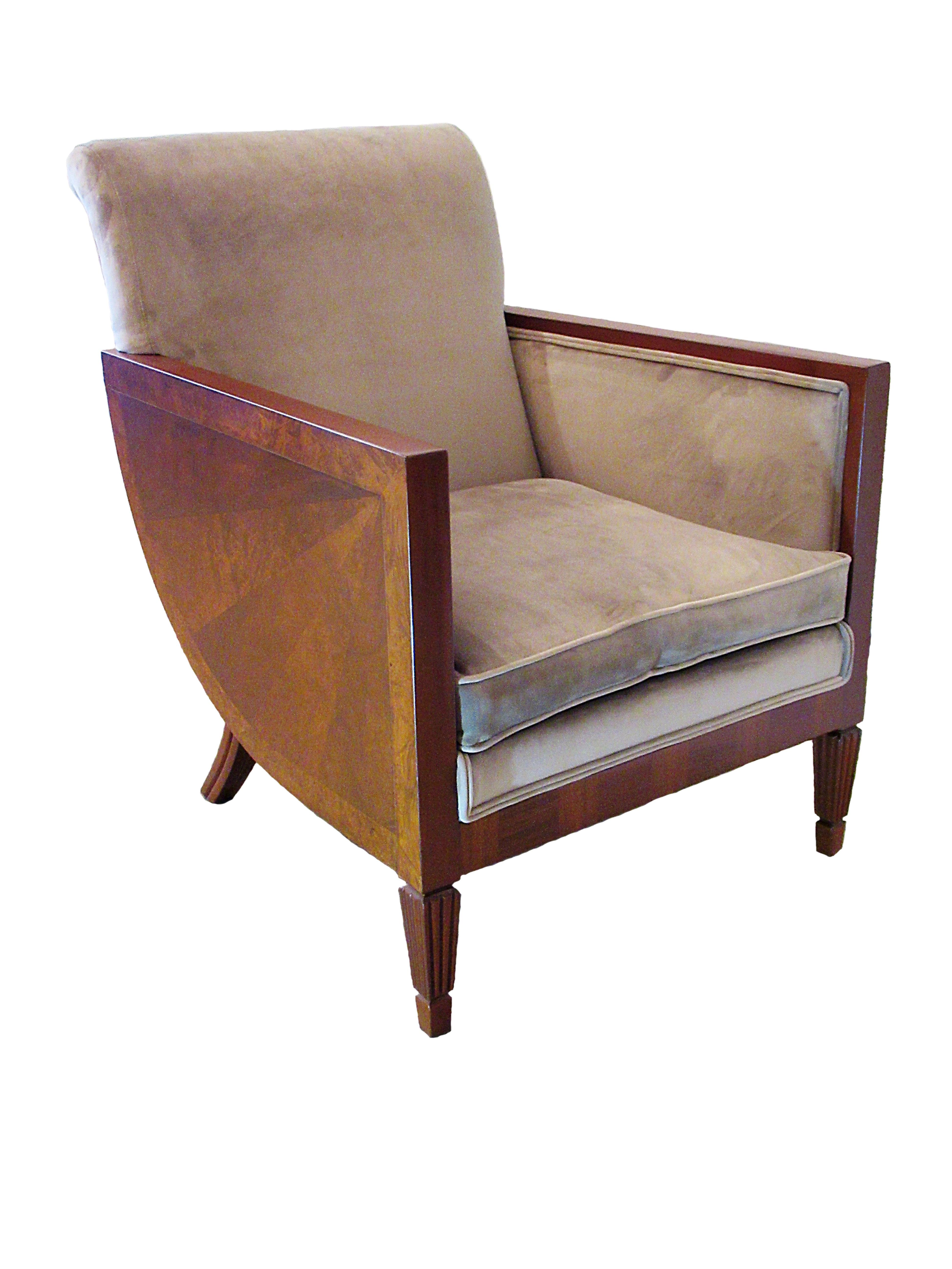 French Art Deco Mahogany, Walnut and Rosewood Bergère, Dominique 1