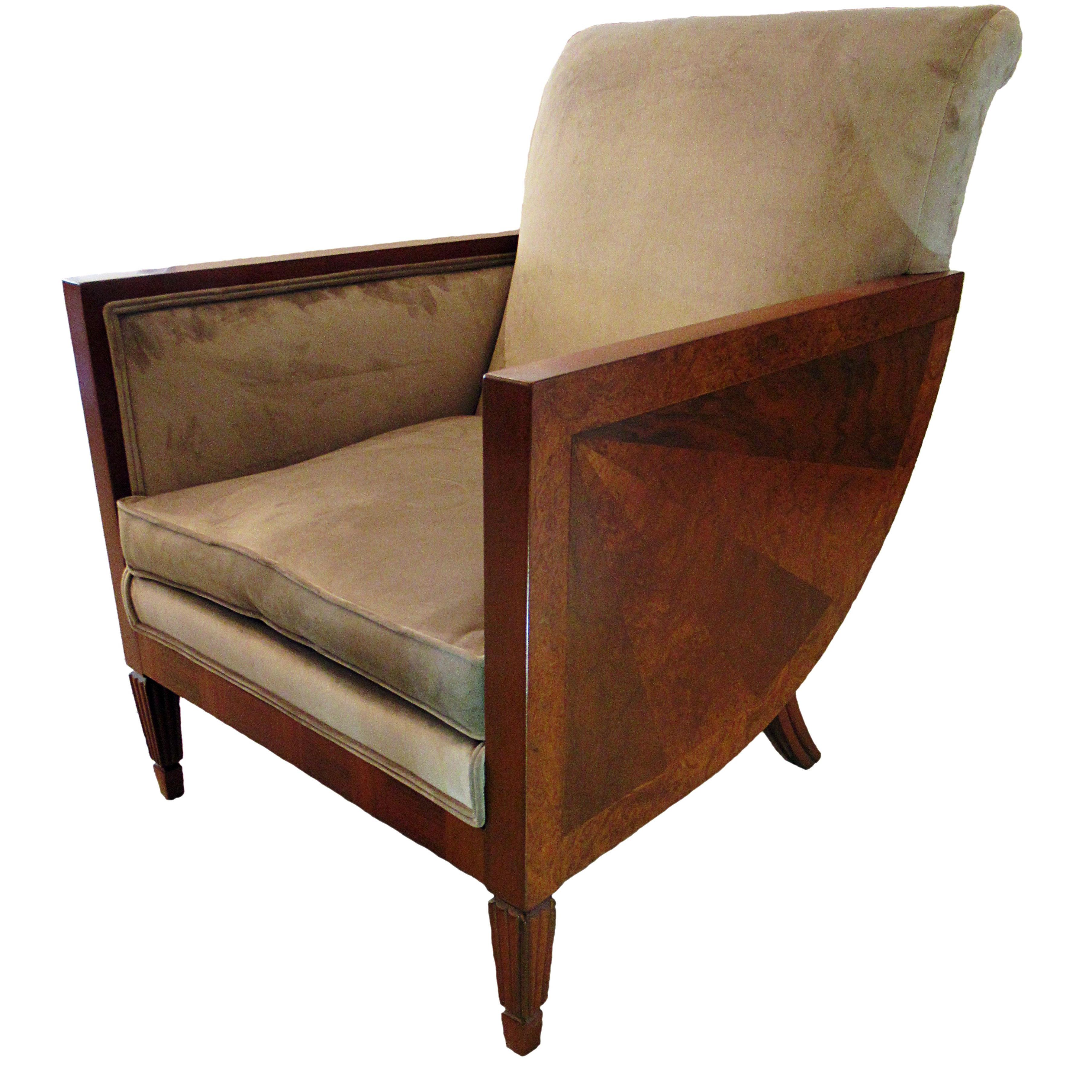 French Art Deco Mahogany, Walnut and Rosewood Bergère, Dominique